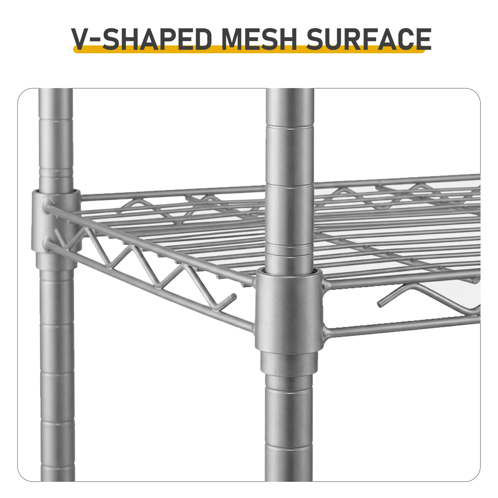6-layer display rack with adjustable layer spacing, freely combinable and detachable, featuring a row of 6 side hooks, adjustable feet and wheels. Made of iron, 55*30*165cm, powder-coated silver-gray view 9