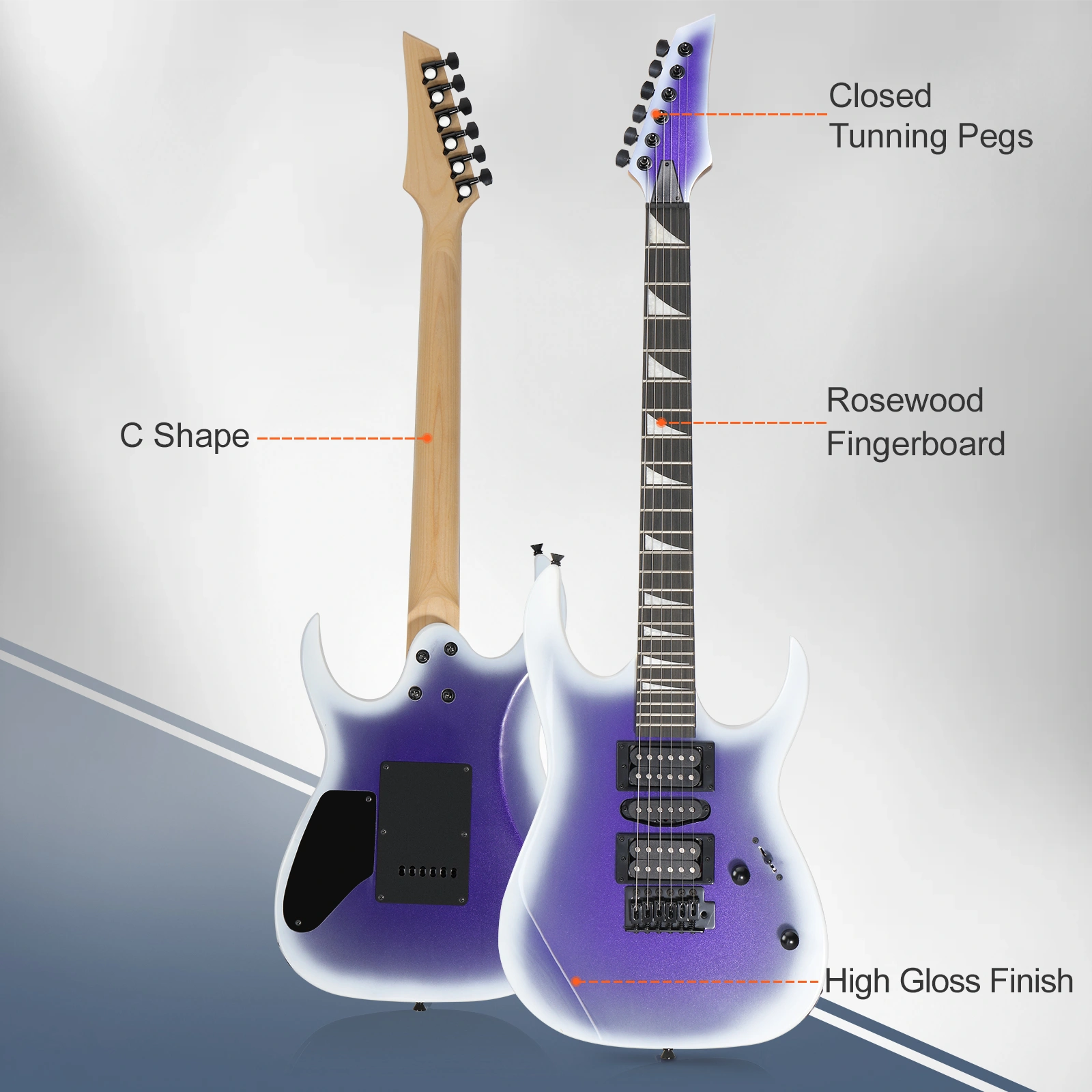 39inch Electric Guitar 170 Model HSH Pickups Purple Beginner Suit view 2