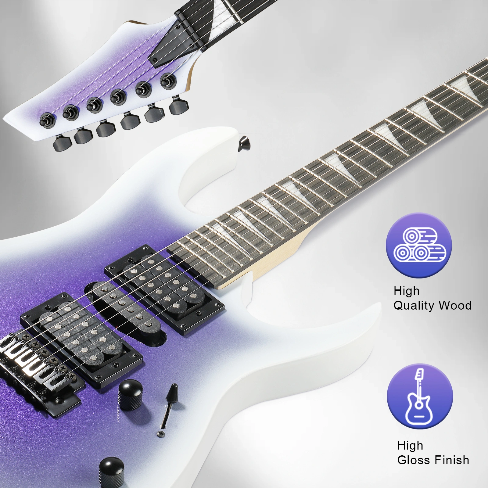 39inch Electric Guitar 170 Model HSH Pickups Purple Beginner Suit view 3