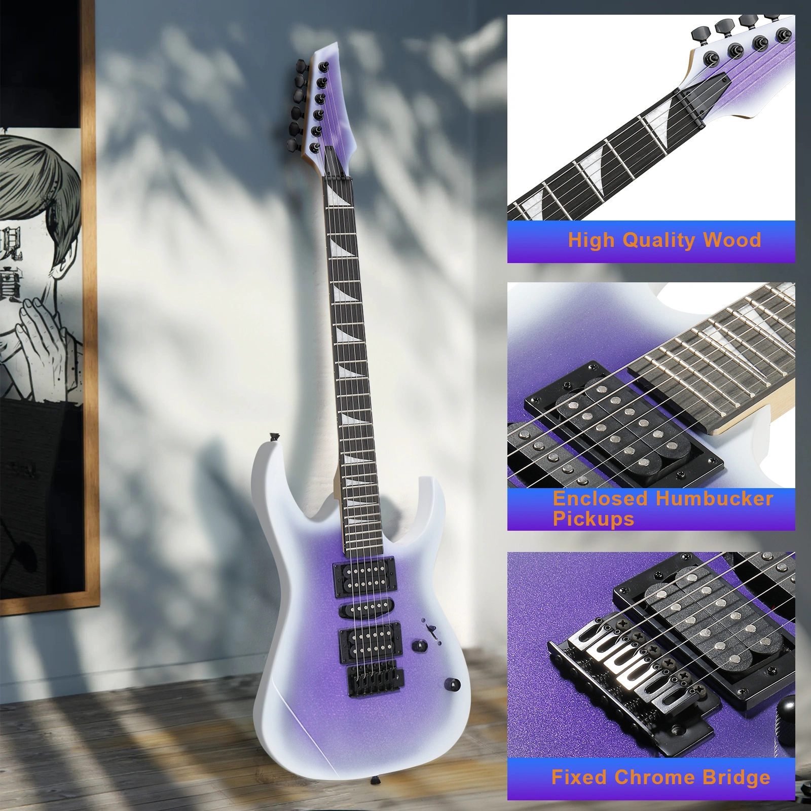 39inch Electric Guitar 170 Model HSH Pickups Purple Beginner Suit view 5