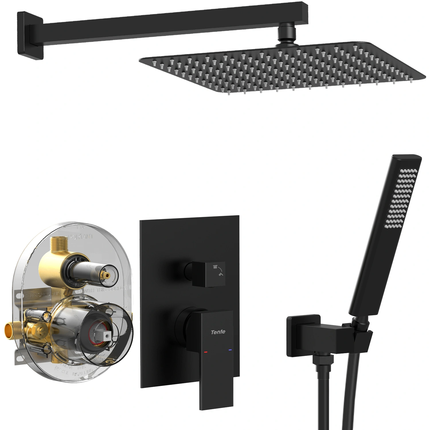 Male NPT Matte Black Shower System, Shower Faucet Set for Bathroom Shower Fixtures with 12 Inch Rain Shower Head and Handheld[Unable ship on weekends, TK/TEMU only for pickup, only TX10643 warehouse supports GOFO]