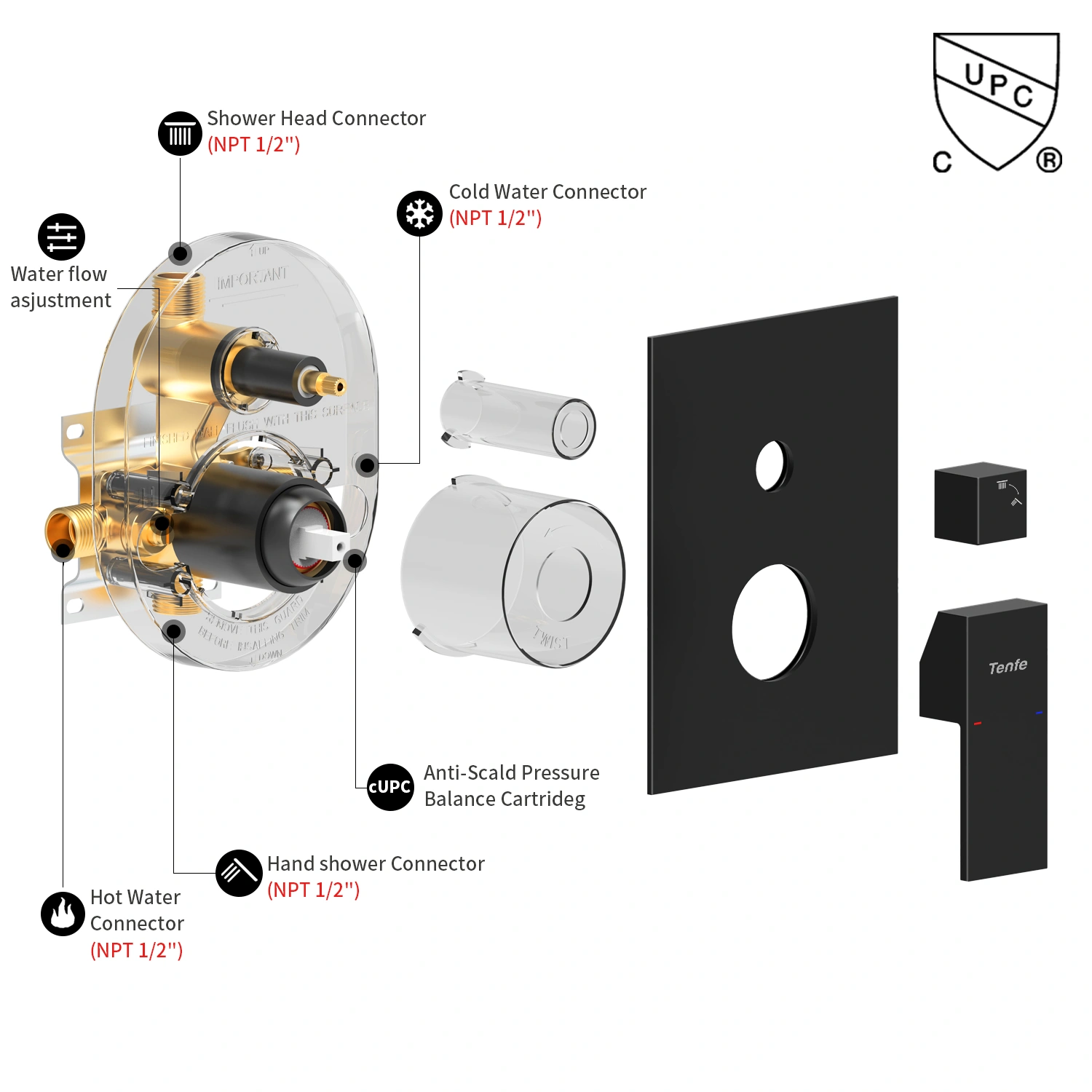 Male NPT Matte Black Shower System, Shower Faucet Set for Bathroom Shower Fixtures with 12 Inch Rain Shower Head and Handheld[Unable ship on weekends, TK/TEMU only for pickup, only TX10643 warehouse supports GOFO] view 3
