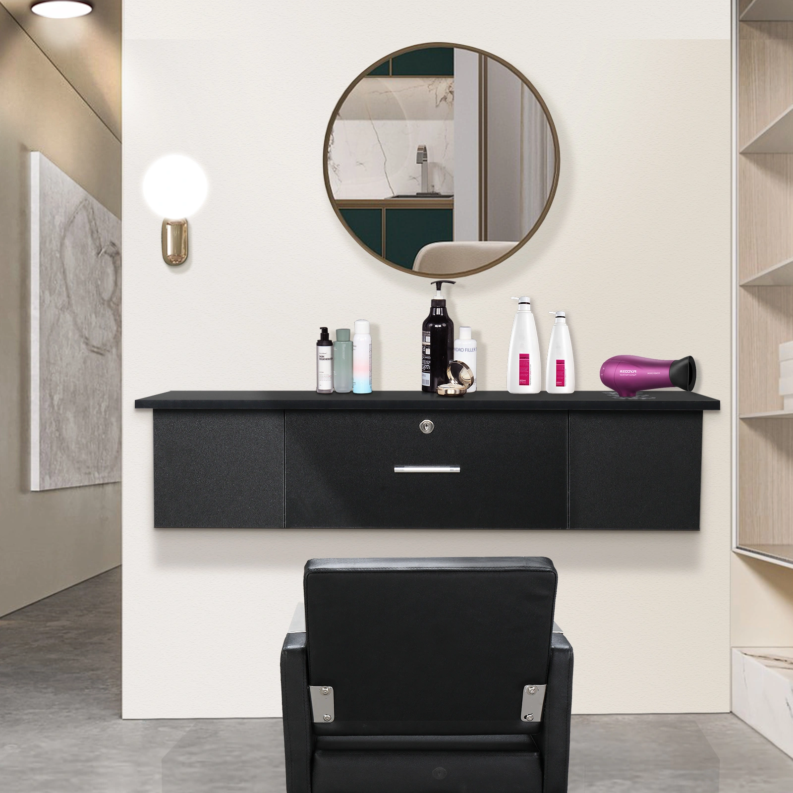 Classic Salon Wall Mount Styling Station Beauty Salon Spa Locking Cabinet Black view 27