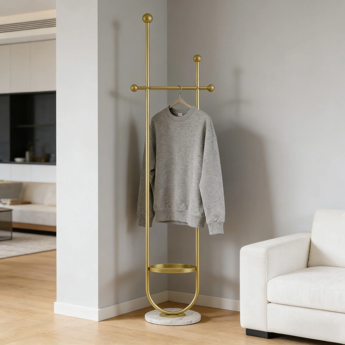 Clothing Rack, Golden Metal Freestanding Heavy Duty Clothes Rack with Marble Base, Multipurpose Garment Hanger for Bedroom, Hat, Scarf, Jacket view 8