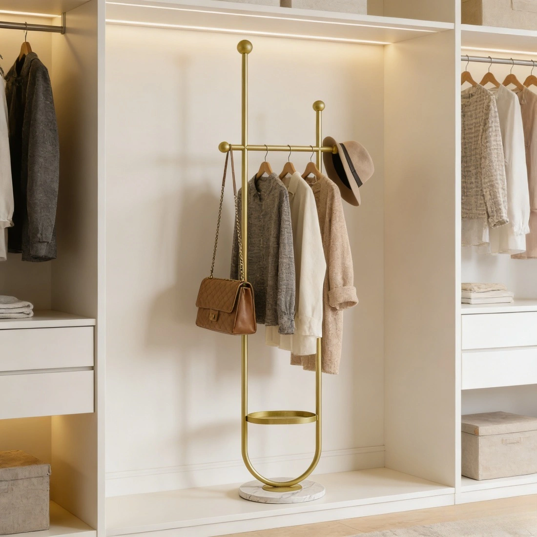 Clothing Rack, Golden Metal Freestanding Heavy Duty Clothes Rack with Marble Base, Multipurpose Garment Hanger for Bedroom, Hat, Scarf, Jacket view 9