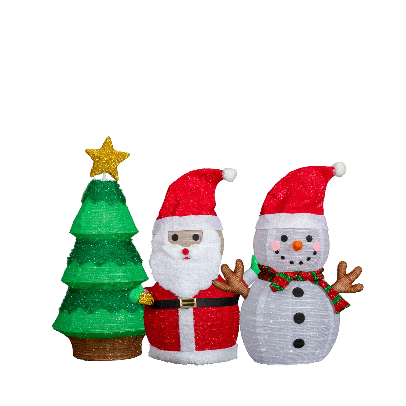 Set of 3 Lighted Santa Snowman & Xmas Tree Holiday Decor, Pre-lit Pull Up with 150 Warm White LED Lights, Indoor Outdoor Xmas Display view 2