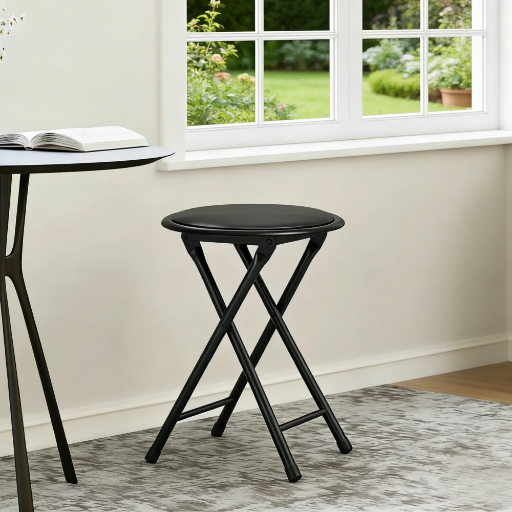 Durable Folding Chair with PVC Padded Seat & Backrest, Stainless Steel Frame, Black, 1 Pack for Home Office Gatherings