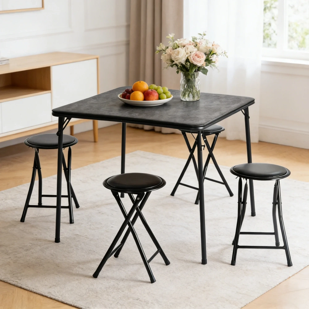 Durable Folding Chair with PVC Padded Seat & Backrest, Stainless Steel Frame, Black, 1 Pack for Home Office Gatherings view 4