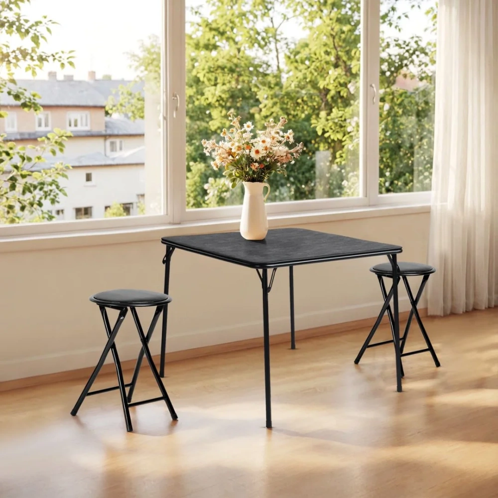 Durable Folding Chair with PVC Padded Seat & Backrest, Stainless Steel Frame, Black, 1 Pack for Home Office Gatherings view 5