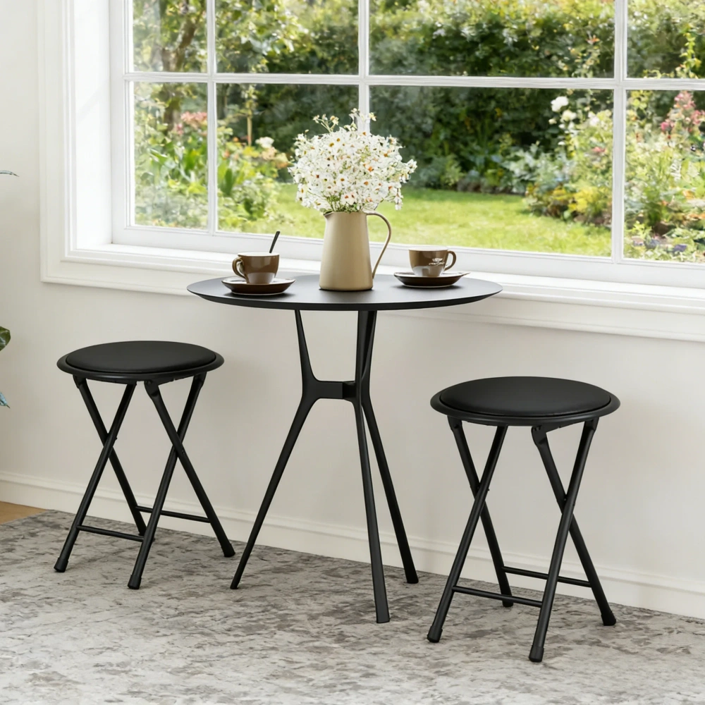 Durable Folding Chair with PVC Padded Seat & Backrest, Stainless Steel Frame, Black, 1 Pack for Home Office Gatherings view 6