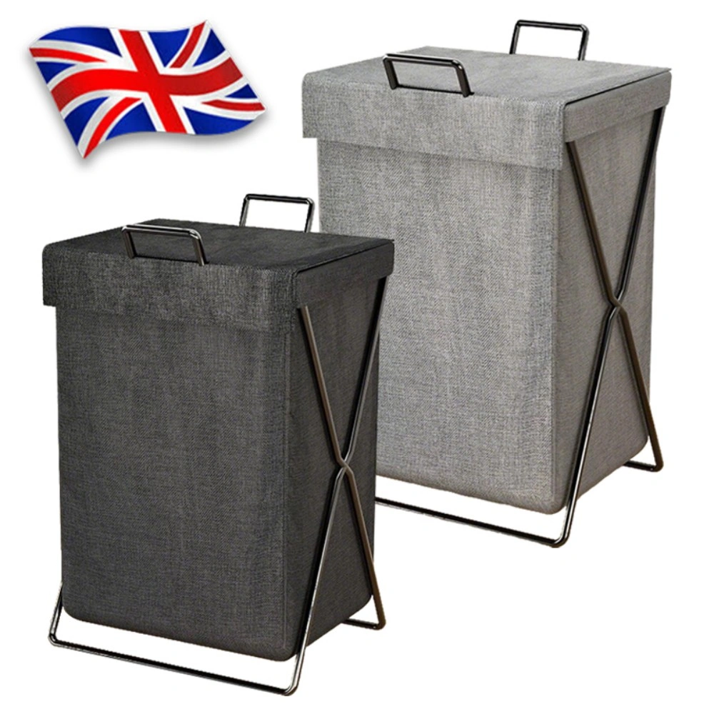 Folding Laundry Basket Hamper with Lid, Large Clothes Storage Bin Bag for Dirty Washing - Grey view 3