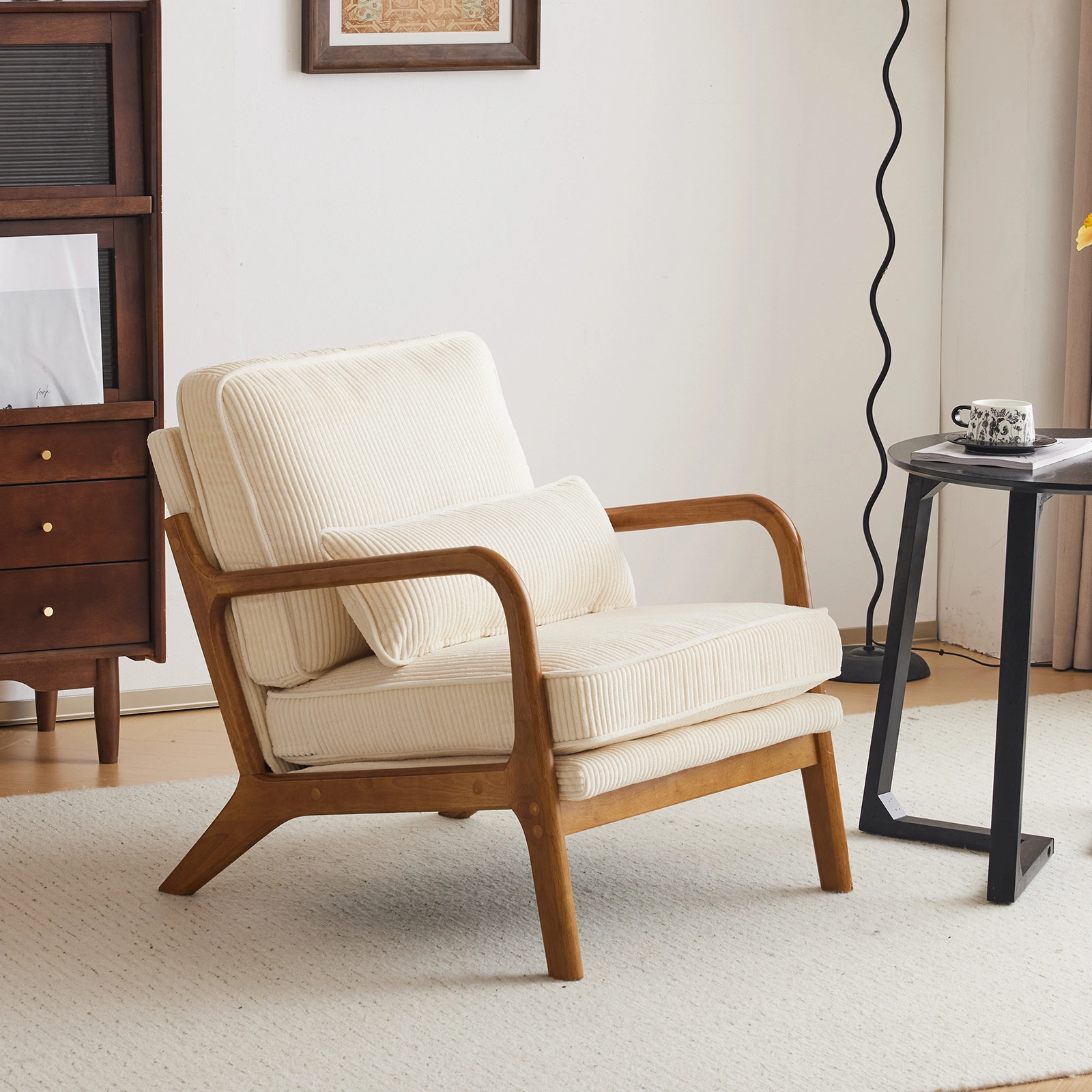 Low Arm Accent Chair - Off-White Corduroy Upholstered Indoor Lounge Chair, Compact Single Seater with Sturdy Frame (330LBS Weight Capacity) view 10