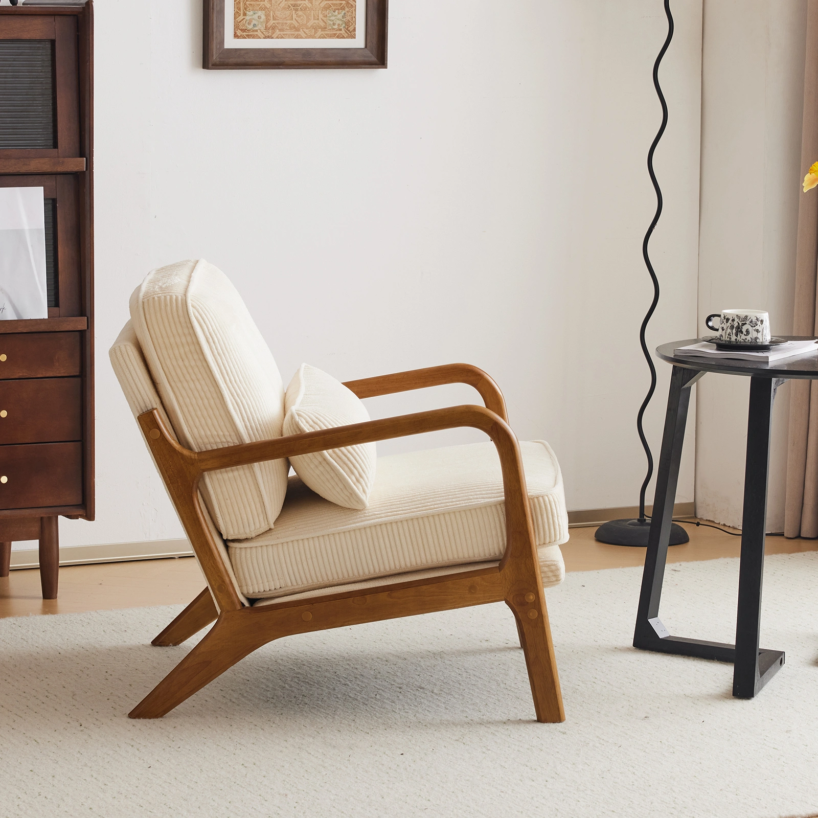 Low Arm Accent Chair - Off-White Corduroy Upholstered Indoor Lounge Chair, Compact Single Seater with Sturdy Frame (330LBS Weight Capacity) view 11