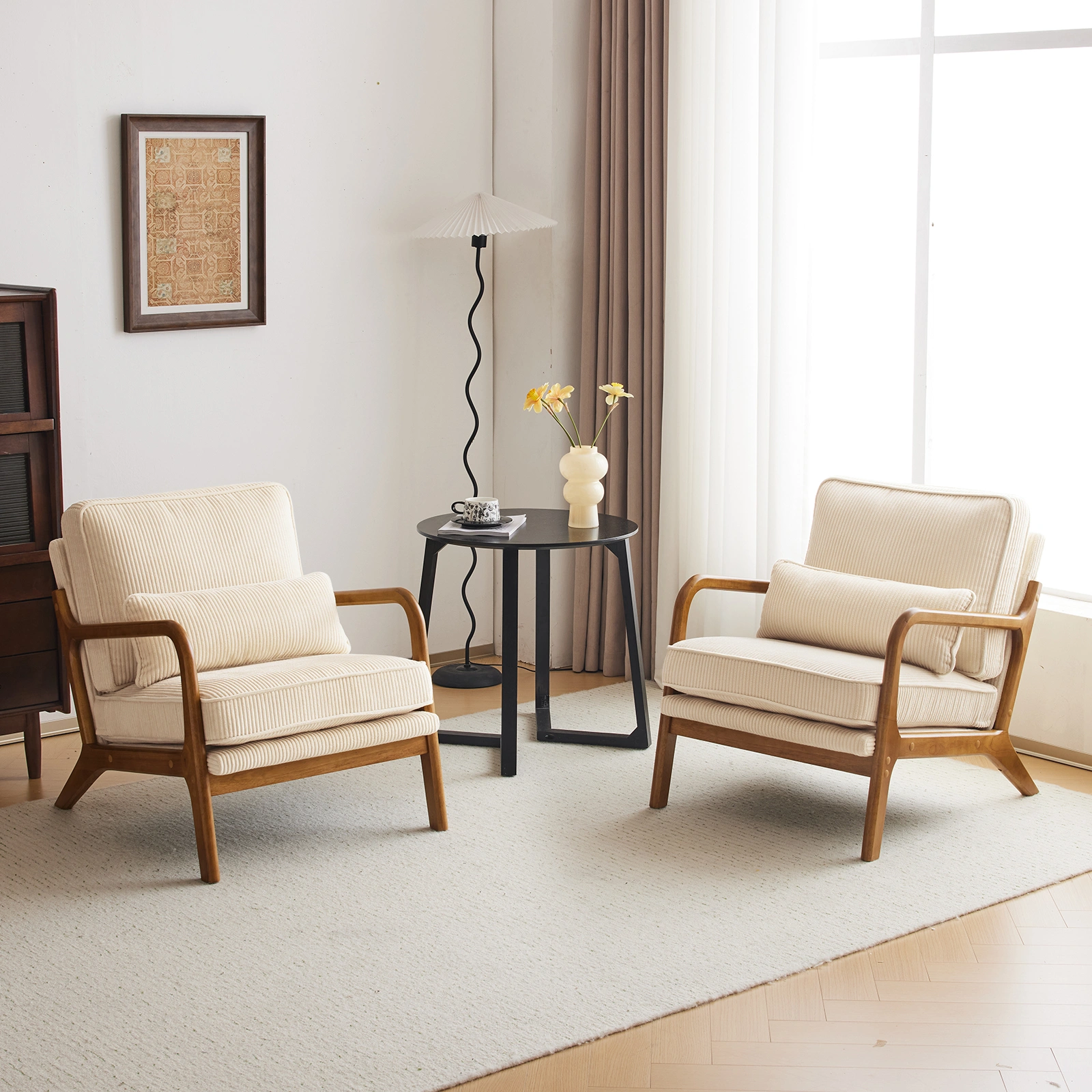 Low Arm Accent Chair - Off-White Corduroy Upholstered Indoor Lounge Chair, Compact Single Seater with Sturdy Frame (330LBS Weight Capacity) view 12
