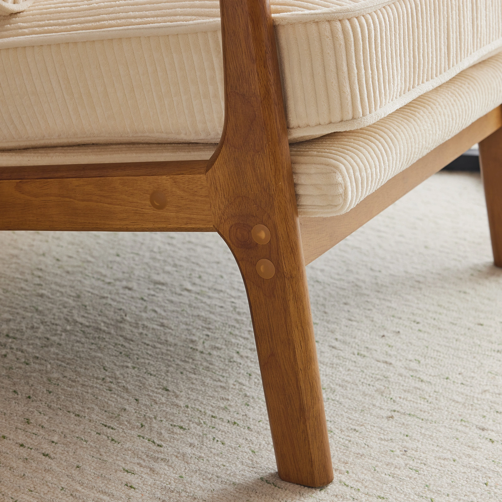 Low Arm Accent Chair - Off-White Corduroy Upholstered Indoor Lounge Chair, Compact Single Seater with Sturdy Frame (330LBS Weight Capacity) view 13
