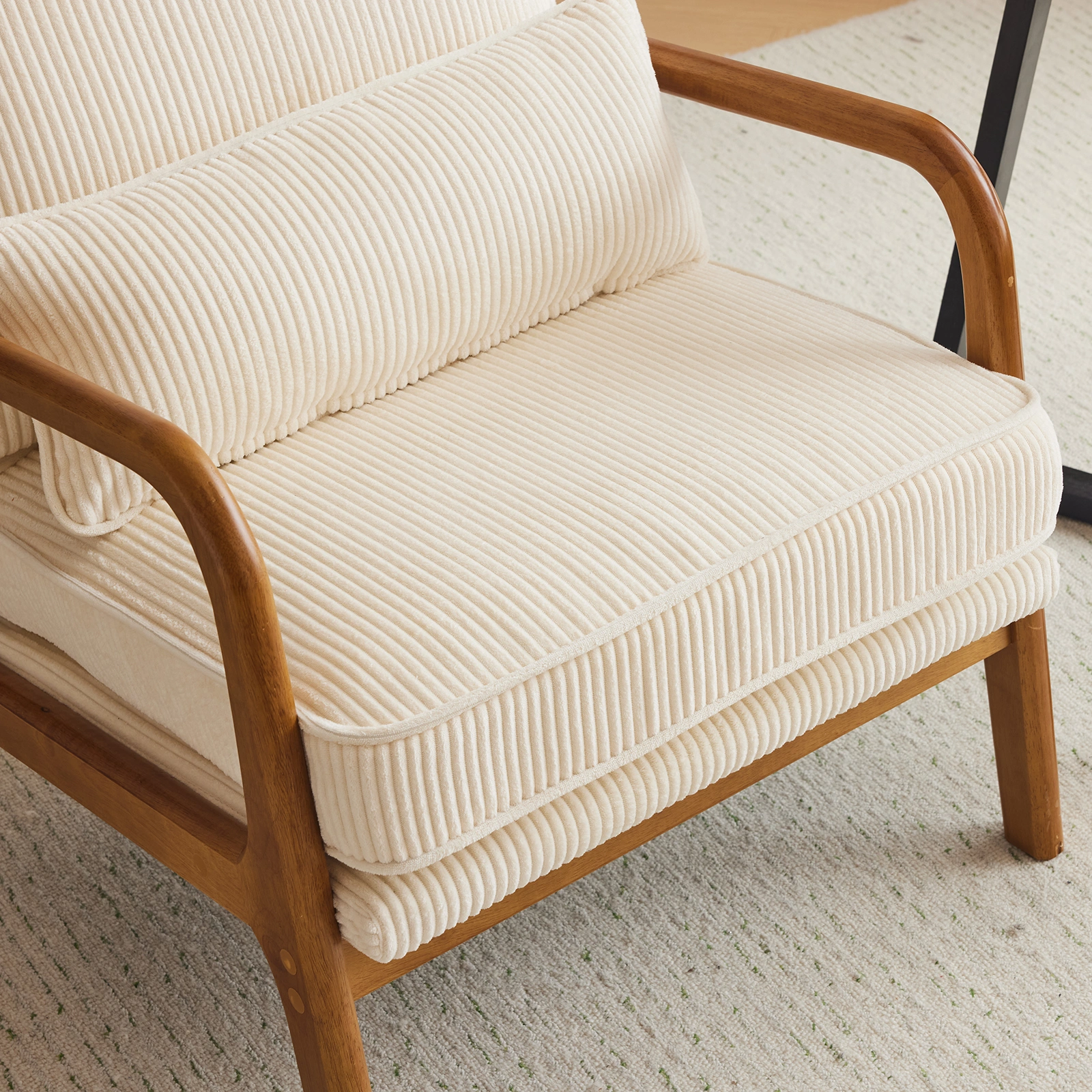 Low Arm Accent Chair - Off-White Corduroy Upholstered Indoor Lounge Chair, Compact Single Seater with Sturdy Frame (330LBS Weight Capacity) view 16