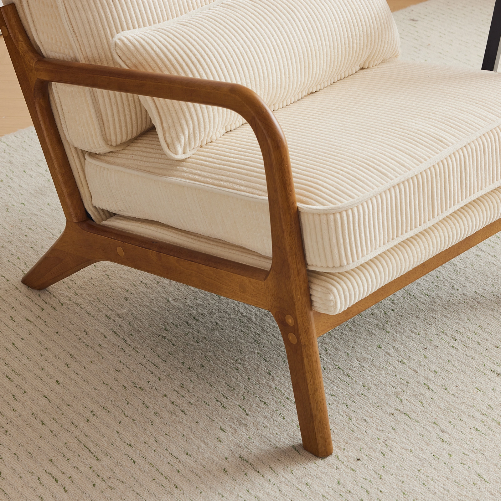 Low Arm Accent Chair - Off-White Corduroy Upholstered Indoor Lounge Chair, Compact Single Seater with Sturdy Frame (330LBS Weight Capacity) view 17