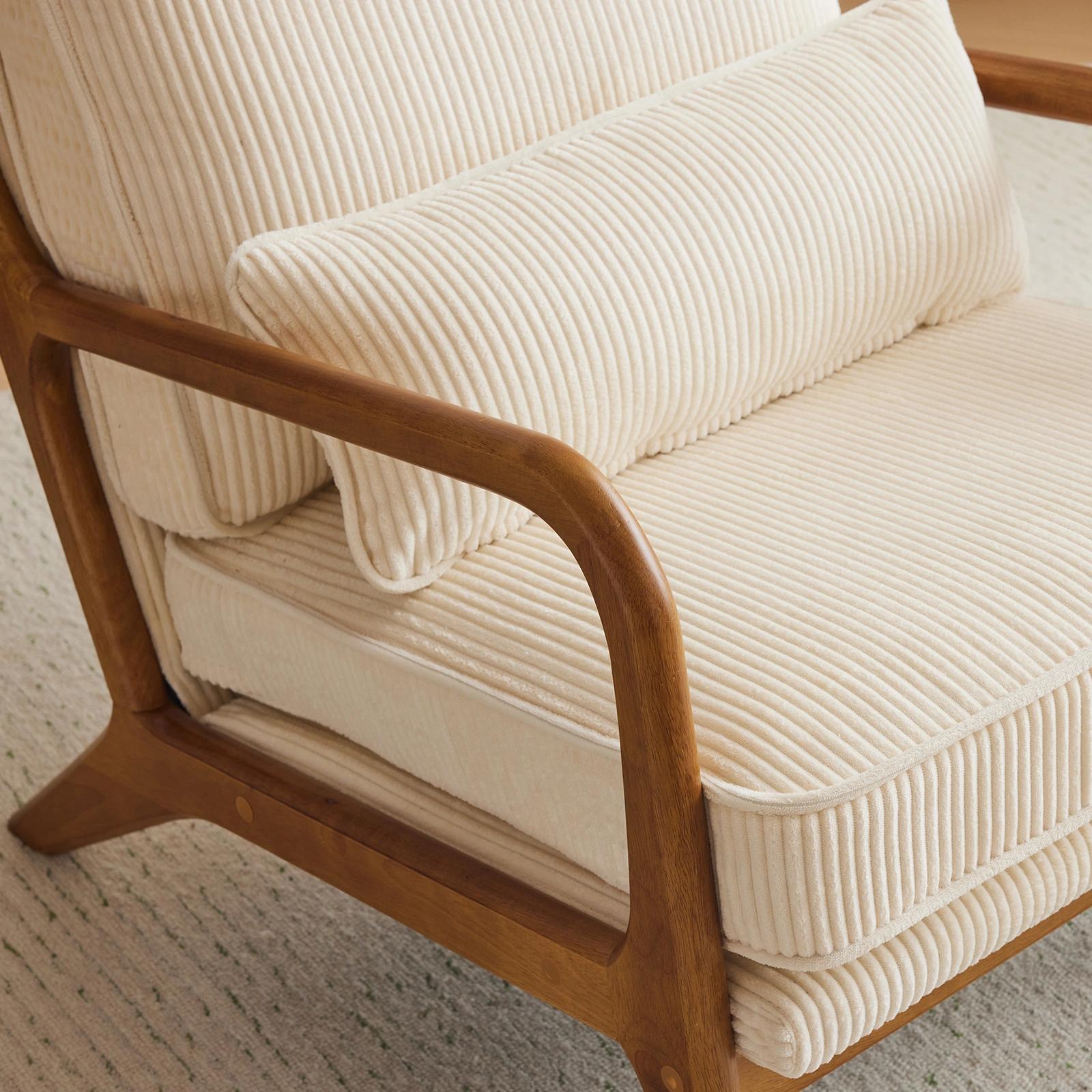Low Arm Accent Chair - Off-White Corduroy Upholstered Indoor Lounge Chair, Compact Single Seater with Sturdy Frame (330LBS Weight Capacity) view 20