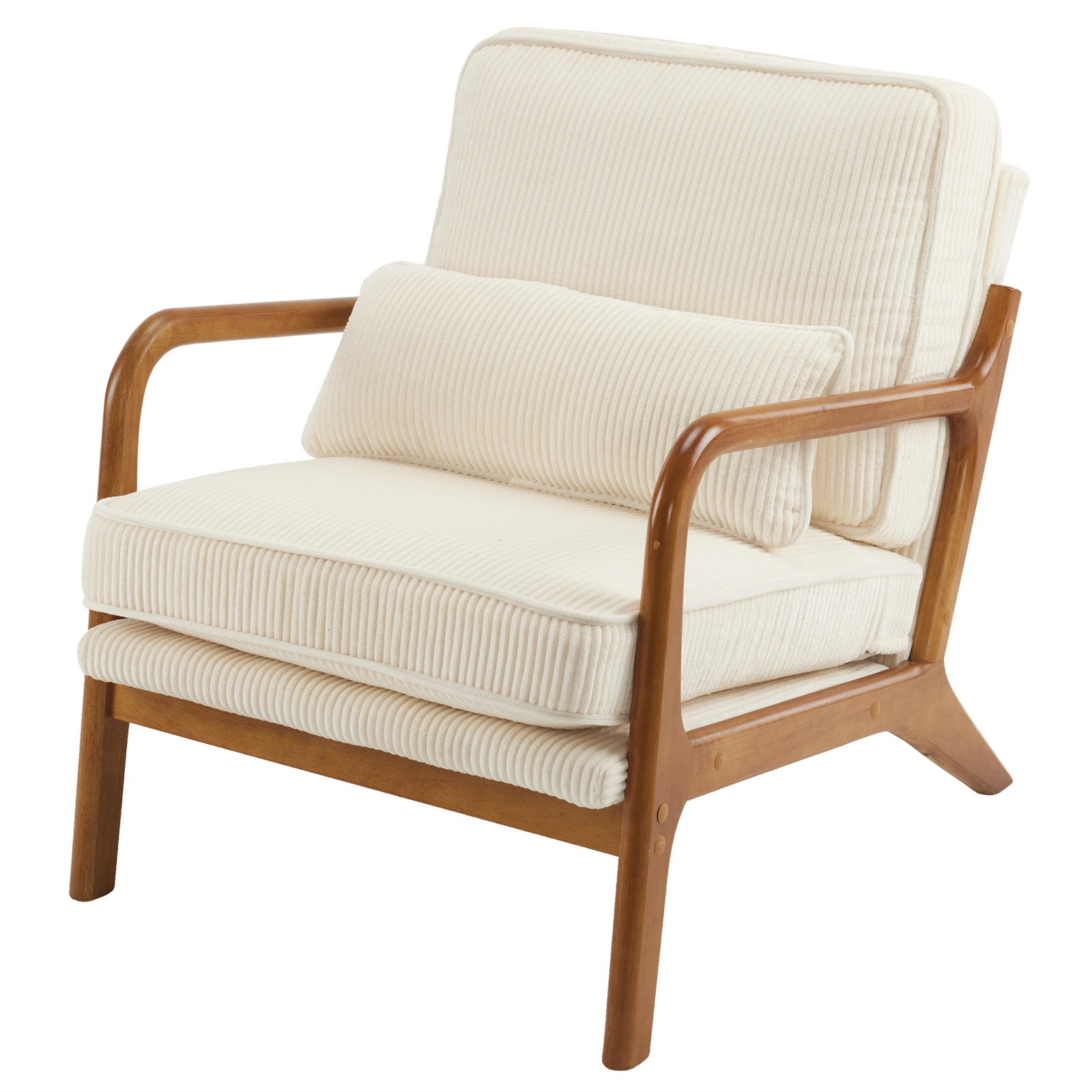 Low Arm Accent Chair - Off-White Corduroy Upholstered Indoor Lounge Chair, Compact Single Seater with Sturdy Frame (330LBS Weight Capacity) view 21