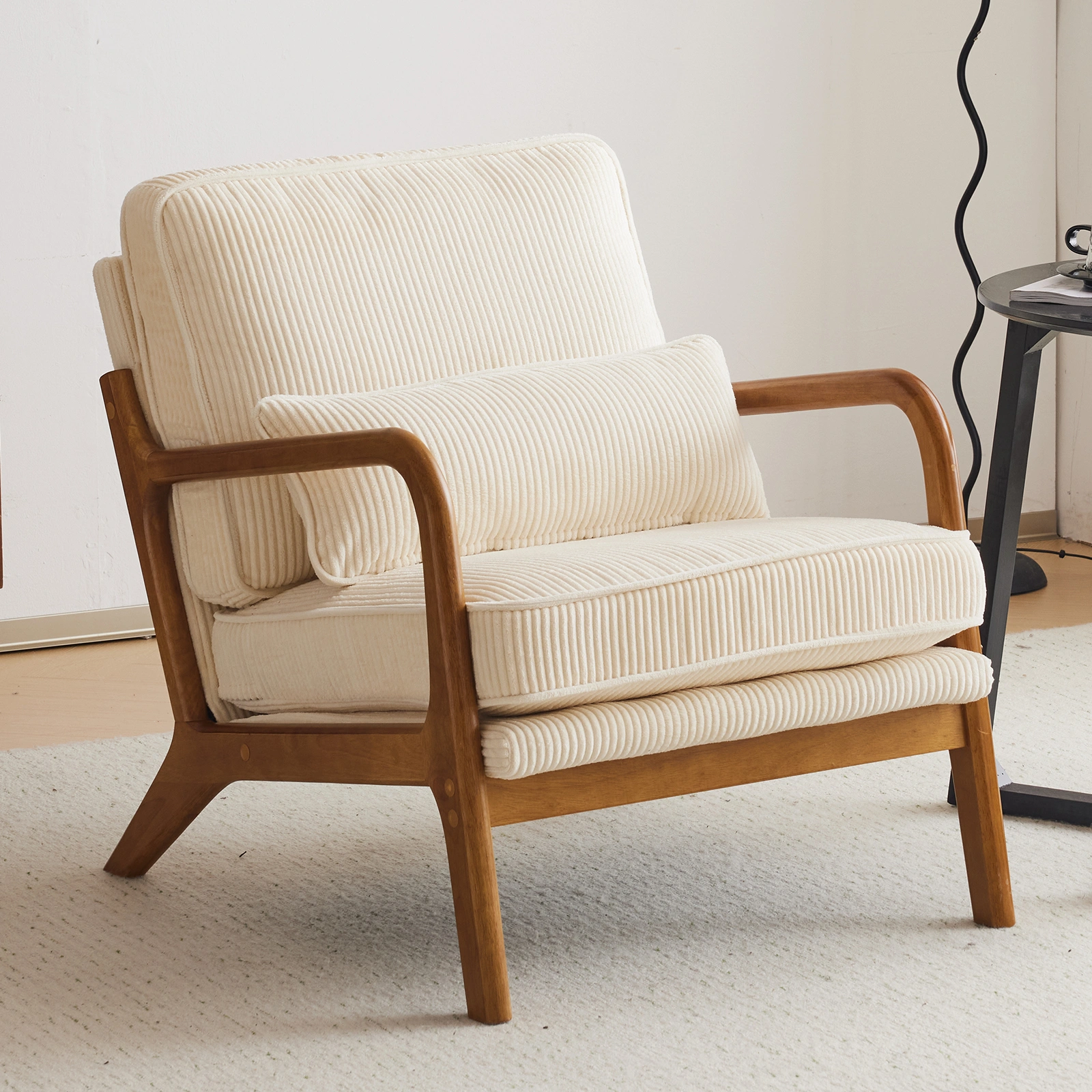 Low Arm Accent Chair - Off-White Corduroy Upholstered Indoor Lounge Chair, Compact Single Seater with Sturdy Frame (330LBS Weight Capacity) view 22