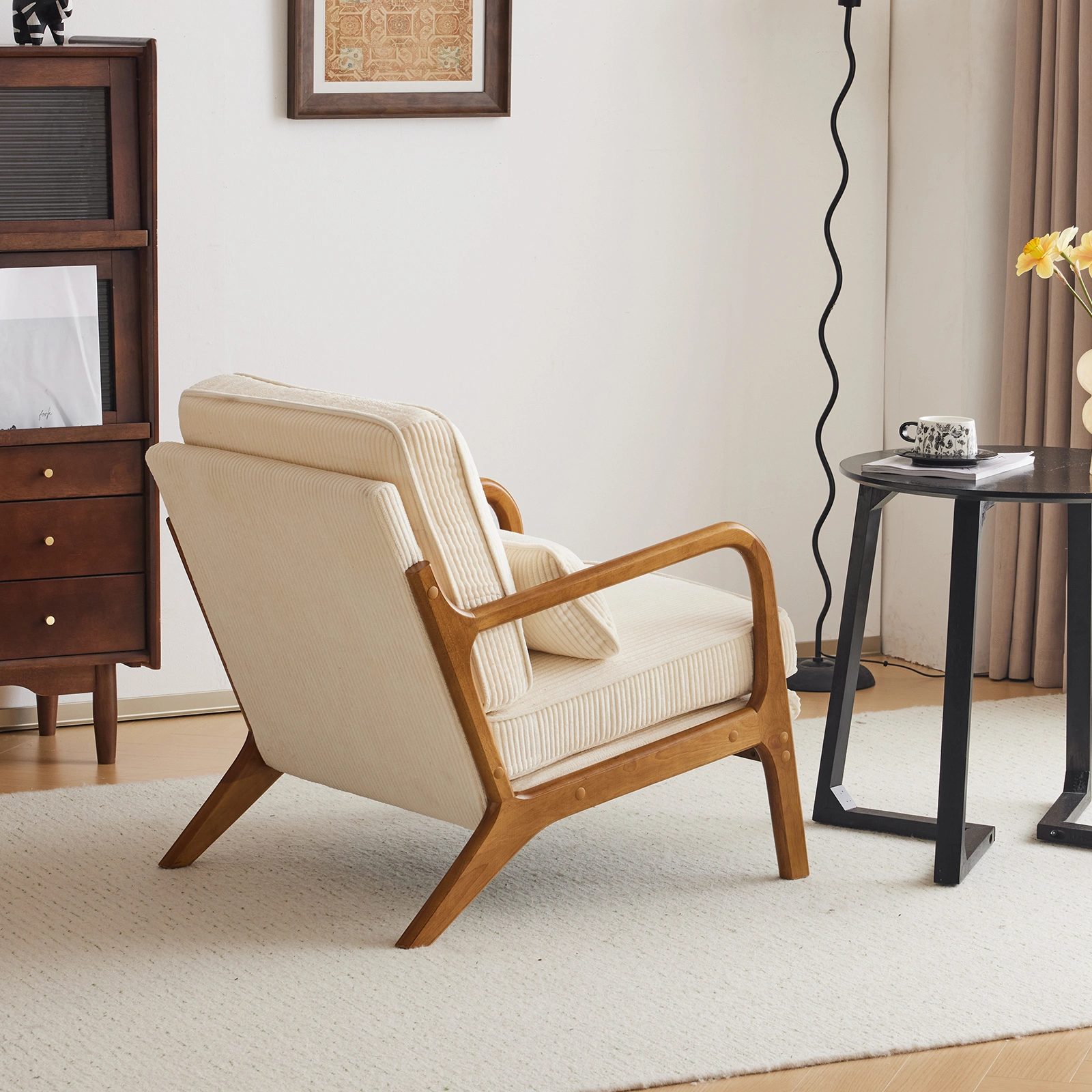 Low Arm Accent Chair - Off-White Corduroy Upholstered Indoor Lounge Chair, Compact Single Seater with Sturdy Frame (330LBS Weight Capacity) view 25