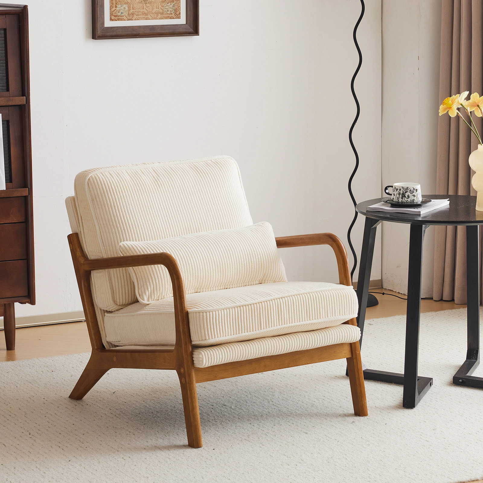 Low Arm Accent Chair - Off-White Corduroy Upholstered Indoor Lounge Chair, Compact Single Seater with Sturdy Frame (330LBS Weight Capacity) view 26