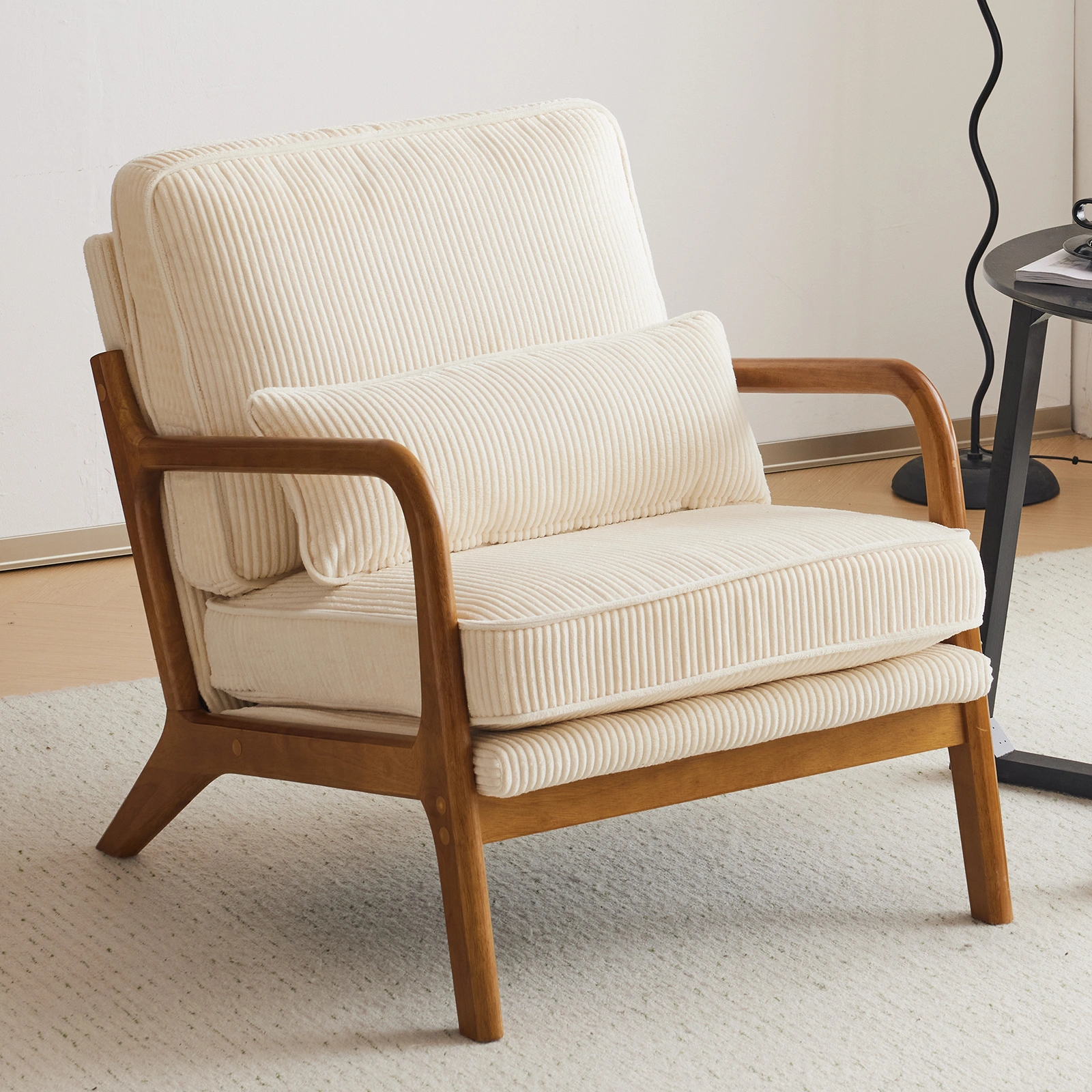 Low Arm Accent Chair - Off-White Corduroy Upholstered Indoor Lounge Chair, Compact Single Seater with Sturdy Frame (330LBS Weight Capacity) view 27