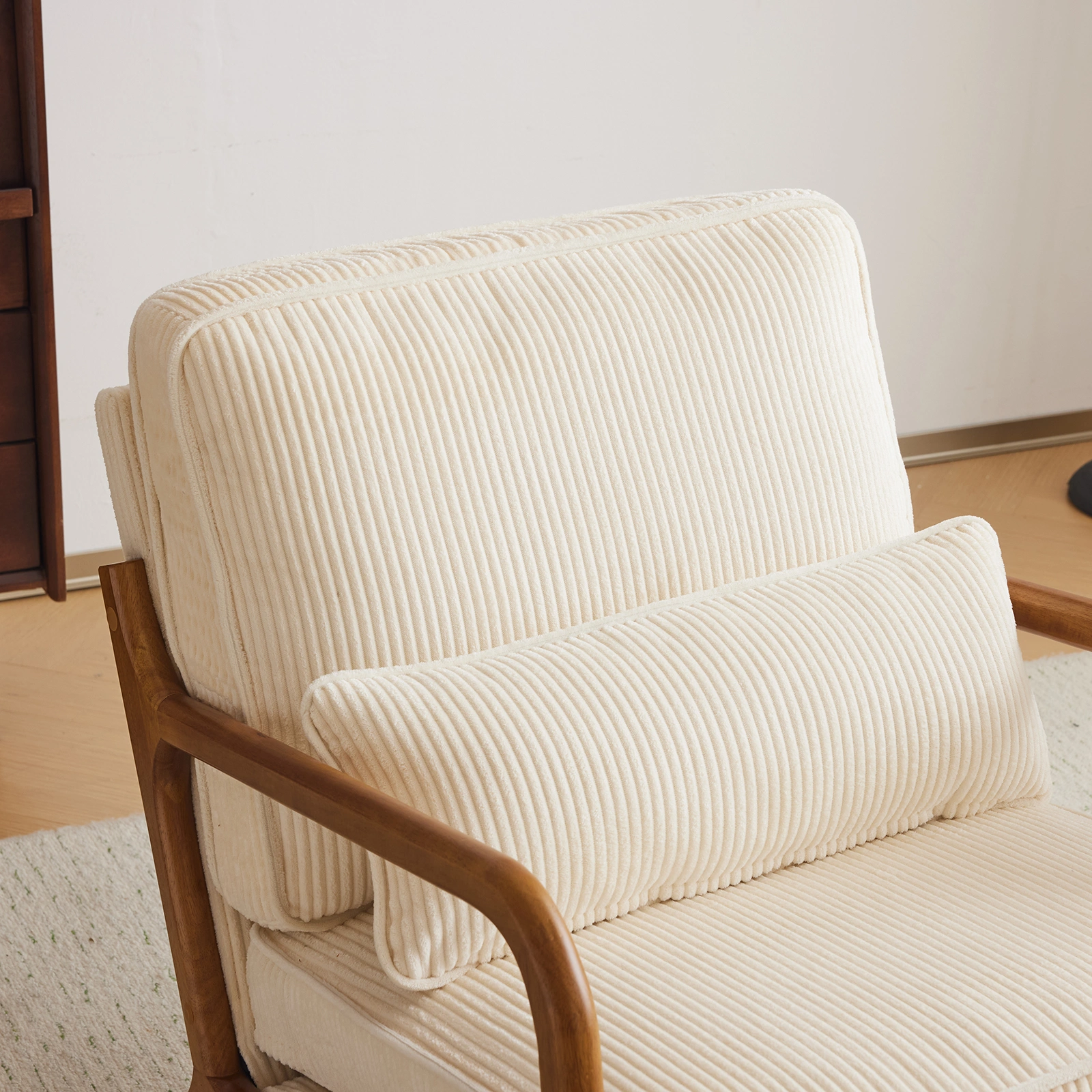 Low Arm Accent Chair - Off-White Corduroy Upholstered Indoor Lounge Chair, Compact Single Seater with Sturdy Frame (330LBS Weight Capacity) view 29