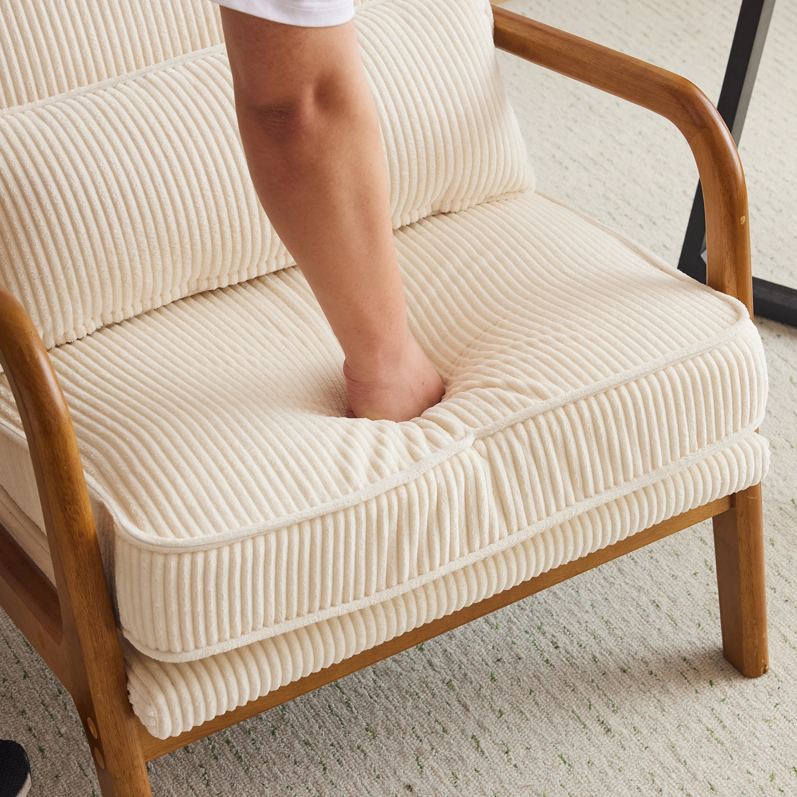 Low Arm Accent Chair - Off-White Corduroy Upholstered Indoor Lounge Chair, Compact Single Seater with Sturdy Frame (330LBS Weight Capacity) view 30
