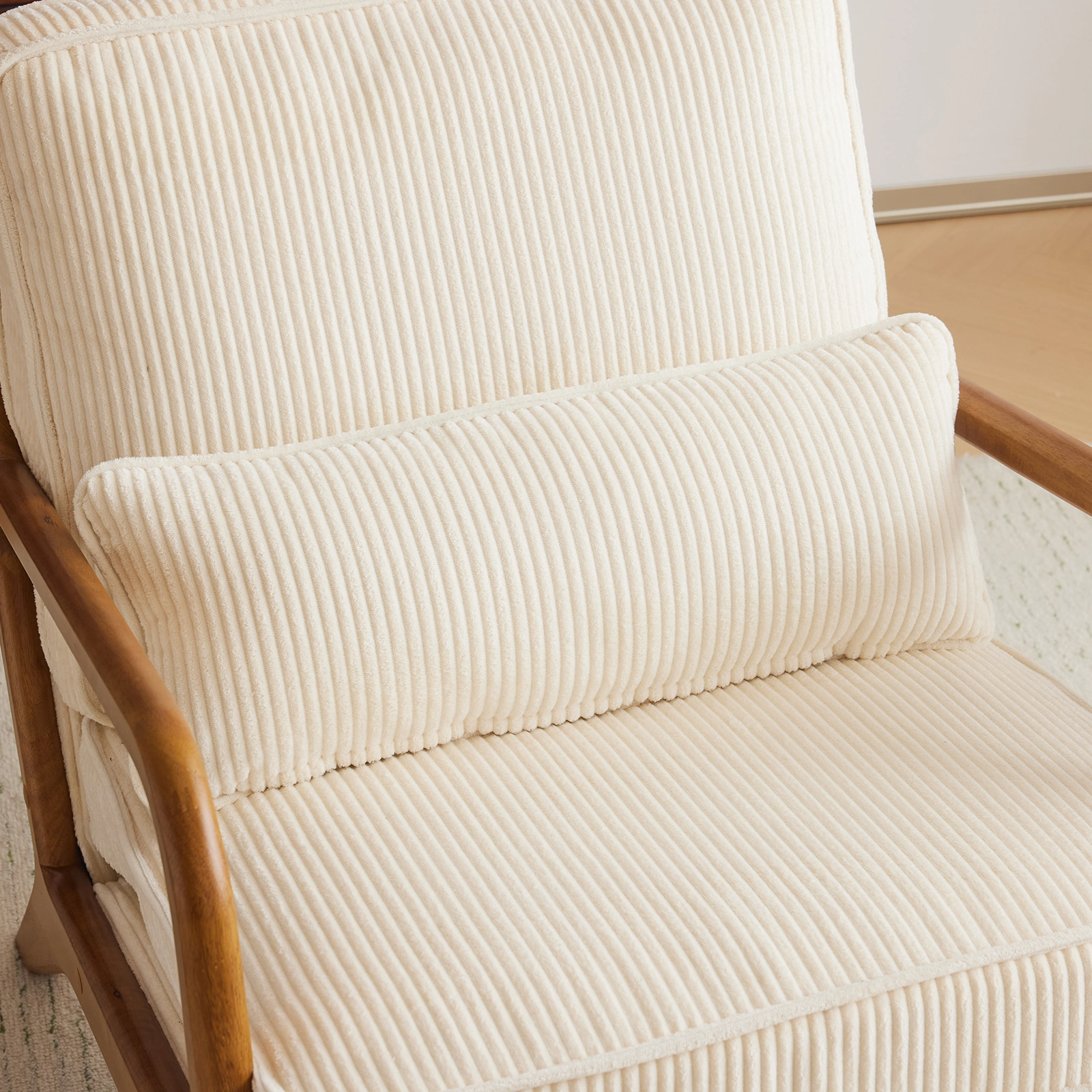 Low Arm Accent Chair - Off-White Corduroy Upholstered Indoor Lounge Chair, Compact Single Seater with Sturdy Frame (330LBS Weight Capacity) view 32