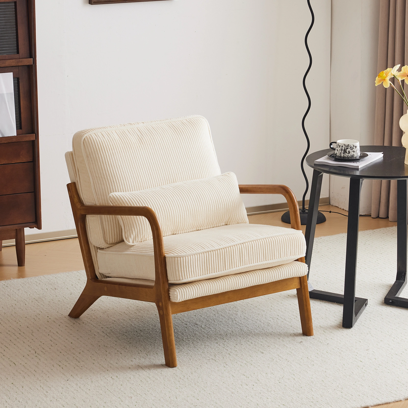 Low Arm Accent Chair - Off-White Corduroy Upholstered Indoor Lounge Chair, Compact Single Seater with Sturdy Frame (330LBS Weight Capacity) view 33