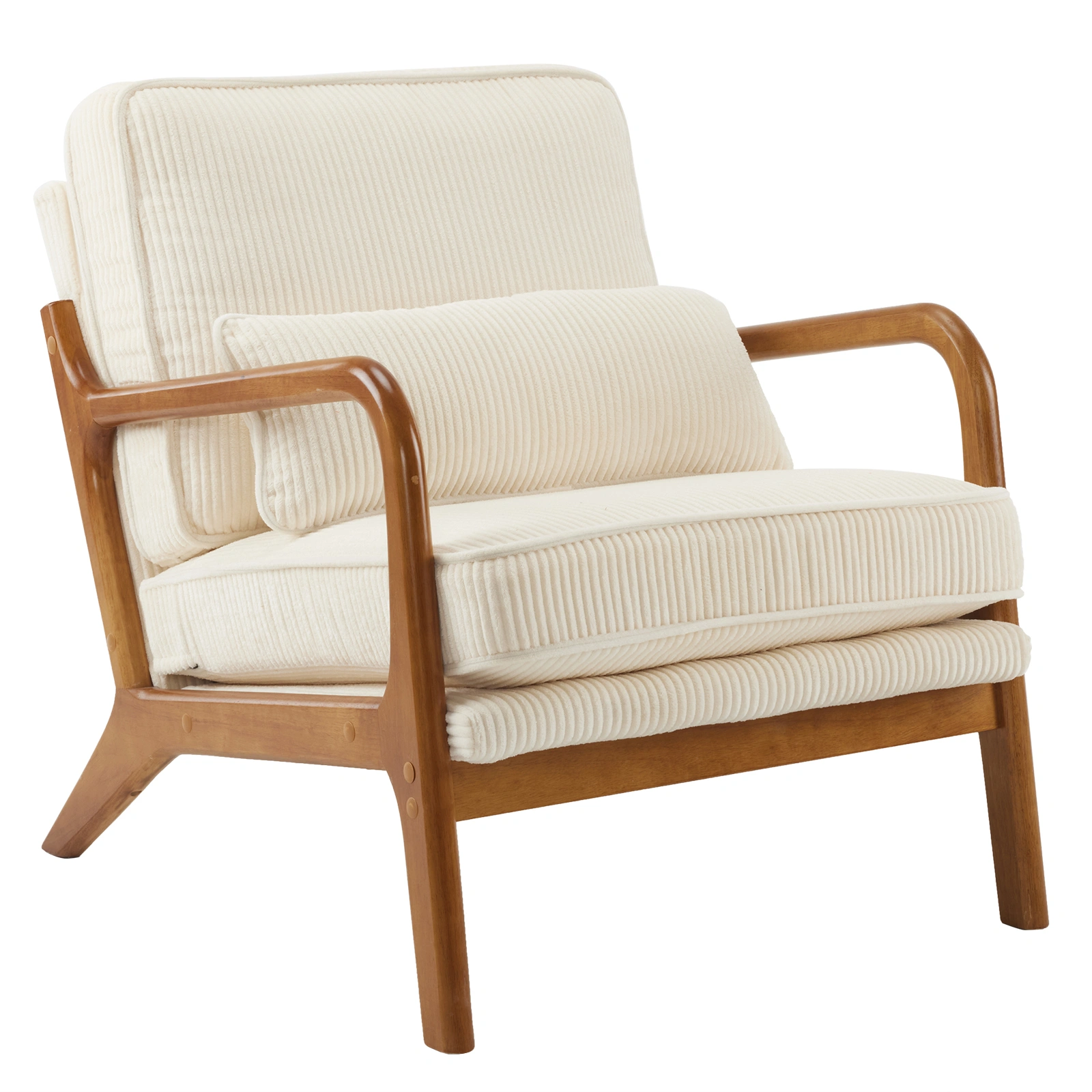 Low Arm Accent Chair - Off-White Corduroy Upholstered Indoor Lounge Chair, Compact Single Seater with Sturdy Frame (330LBS Weight Capacity) view 8