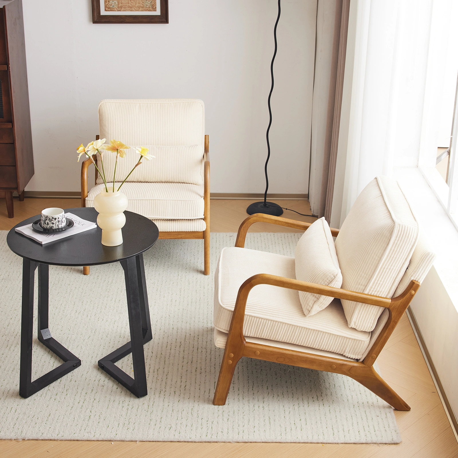 Low Arm Accent Chair - Off-White Corduroy Upholstered Indoor Lounge Chair, Compact Single Seater with Sturdy Frame (330LBS Weight Capacity) view 9