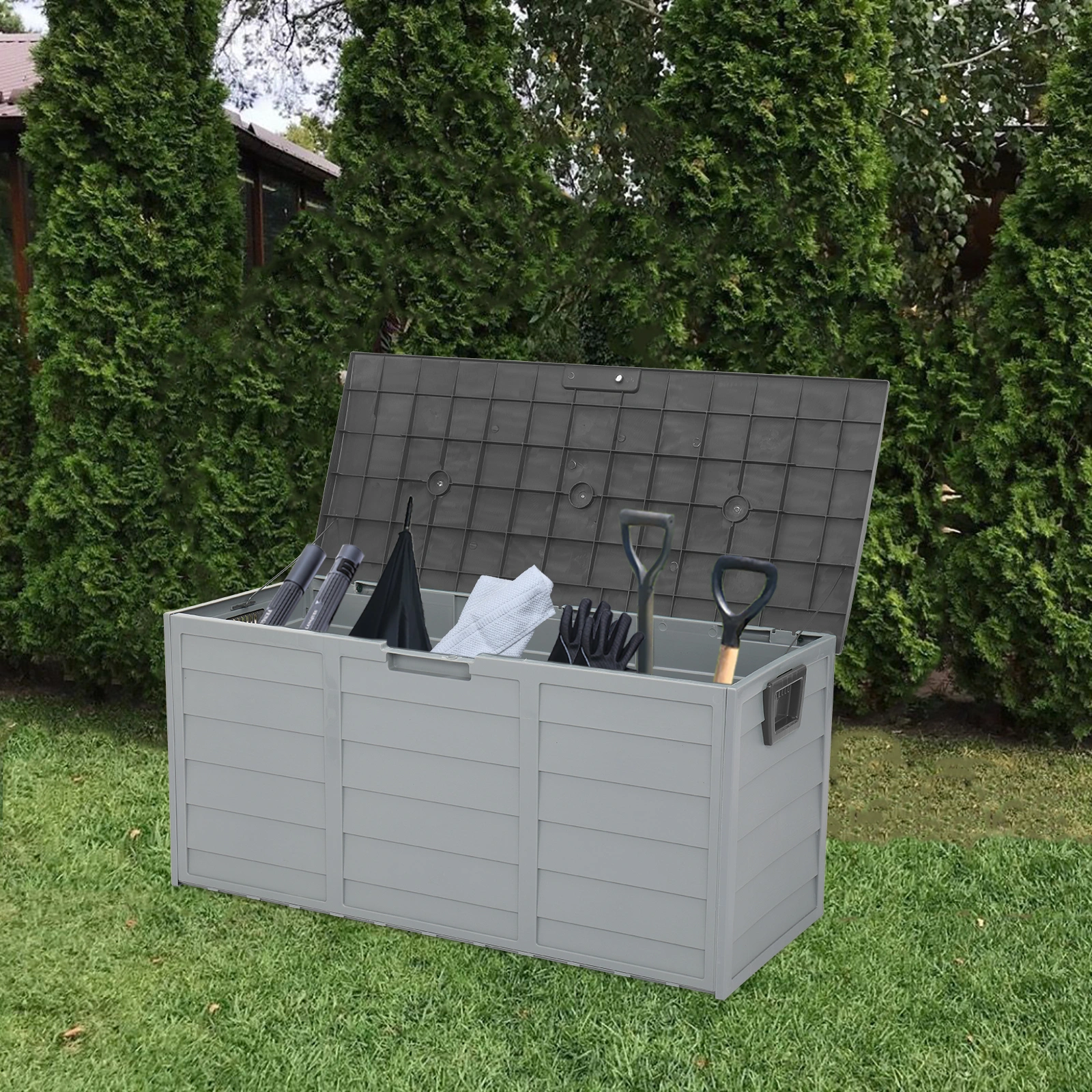 75gal 260L Outdoor Garden Plastic Storage Deck Box Chest Tools Cushions Toys Lockable Seat view 10