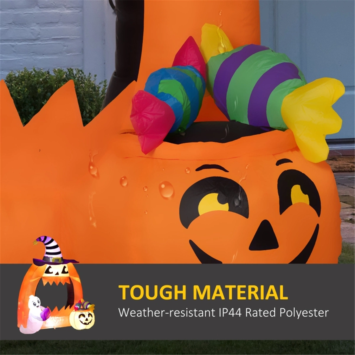 Outdoor Halloween Ghost Prop 6ft Inflatable, Battery Operated Lighted Yard Decoration, Spooky Scary Skeleton for Lawn Porch Party, Black/White, 1 Pack view 2