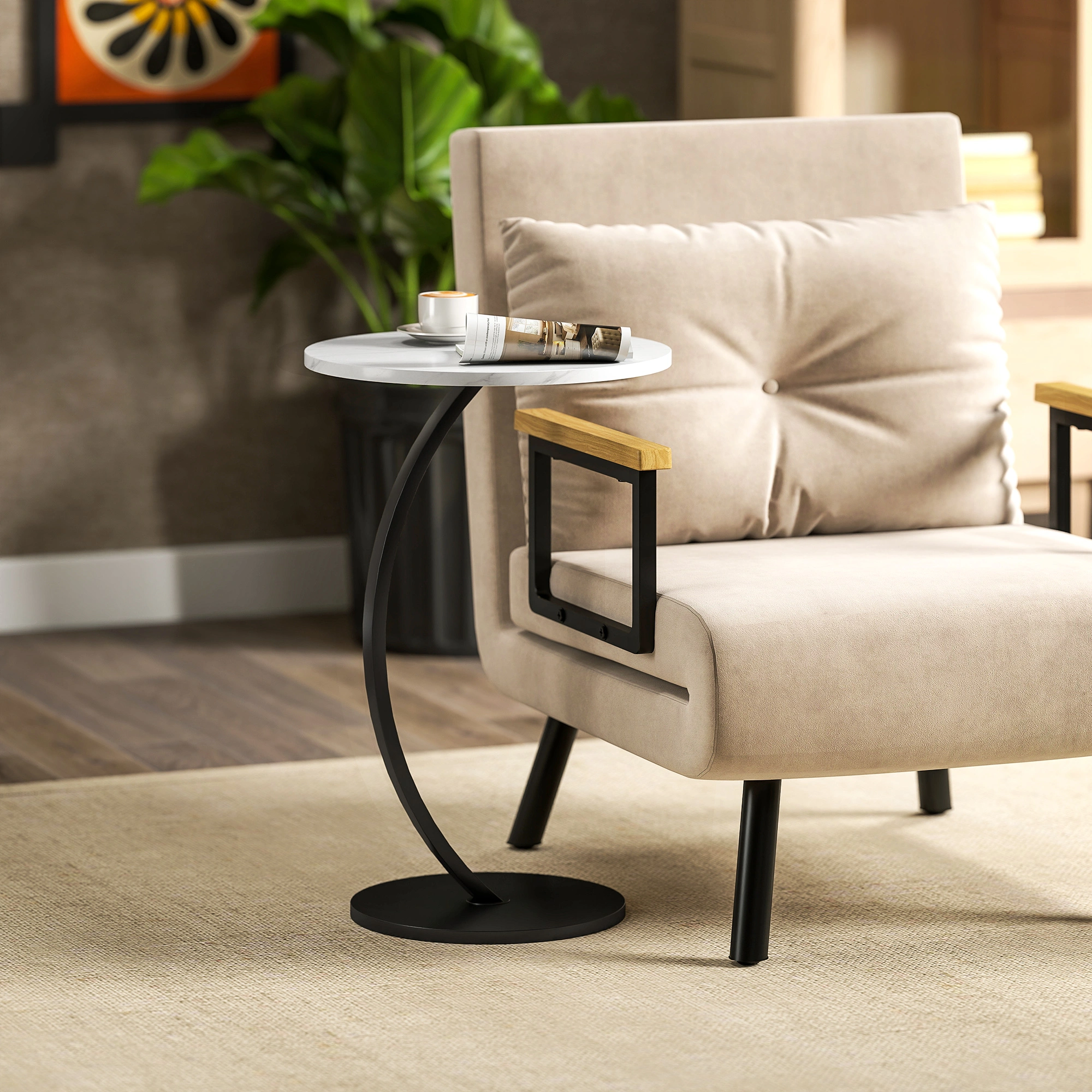 Modern Rattan Coffee Table with Storage Shelf, Woven Accent Side Table for Living Room Indoor Outdoor