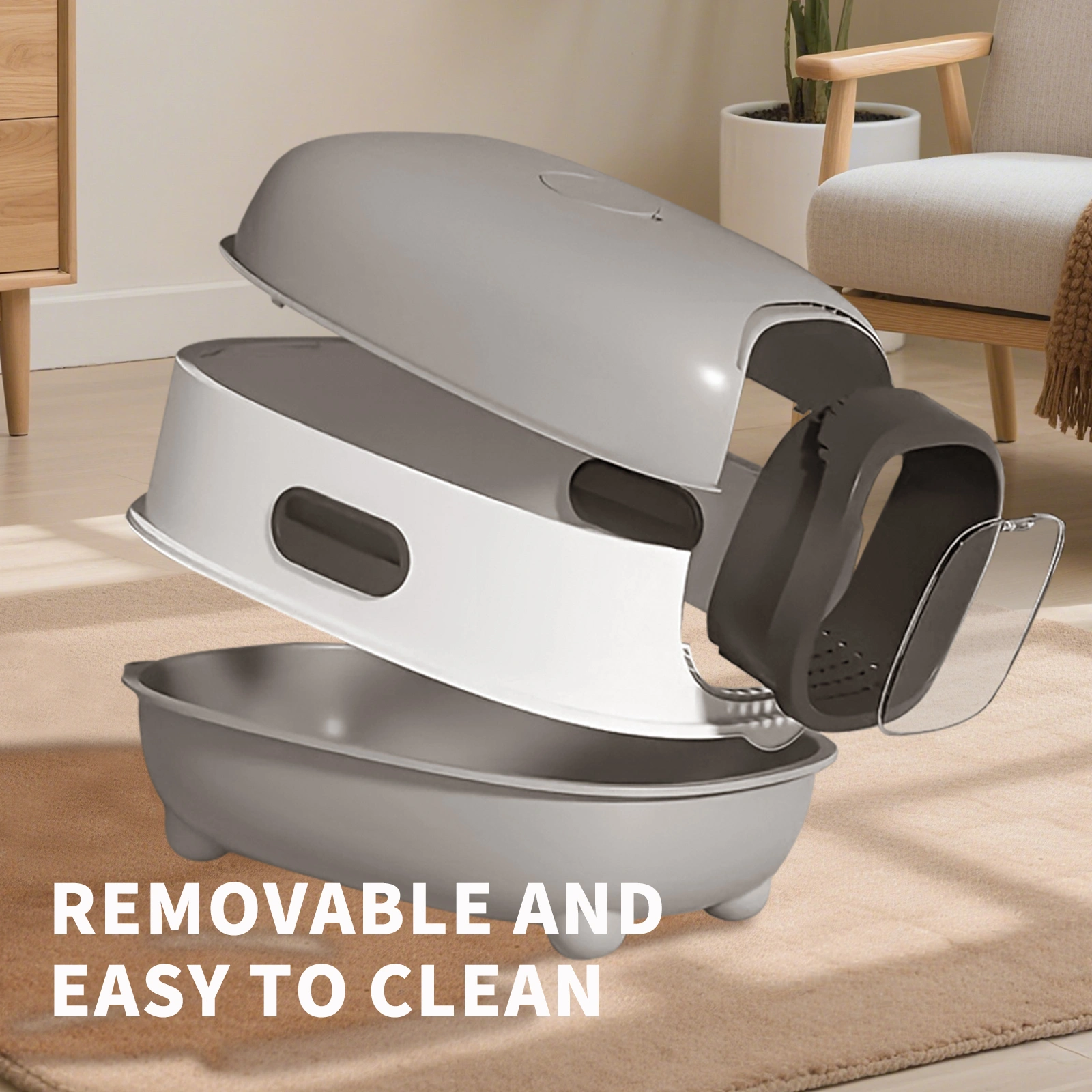 E Classic Grey Cat litter Box - Simple and Practical, Large Space, High Cost Effective Choice view 3