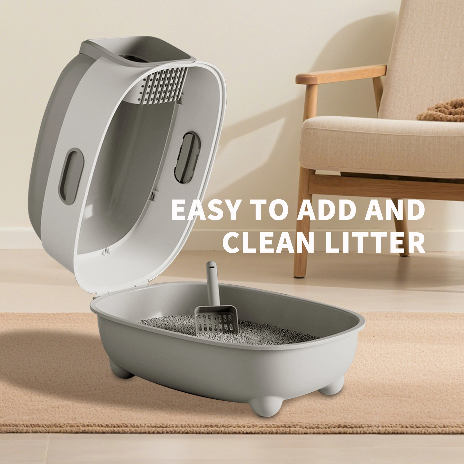 E Classic Grey Cat litter Box - Simple and Practical, Large Space, High Cost Effective Choice view 7
