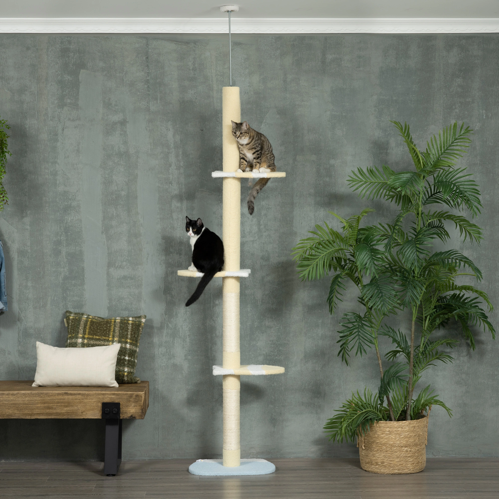 Cat Tree Condo Tower for Kittens, 52" Multi-Level Felt Activity Center with Scratching Posts, Cozy Beds, Grey & White