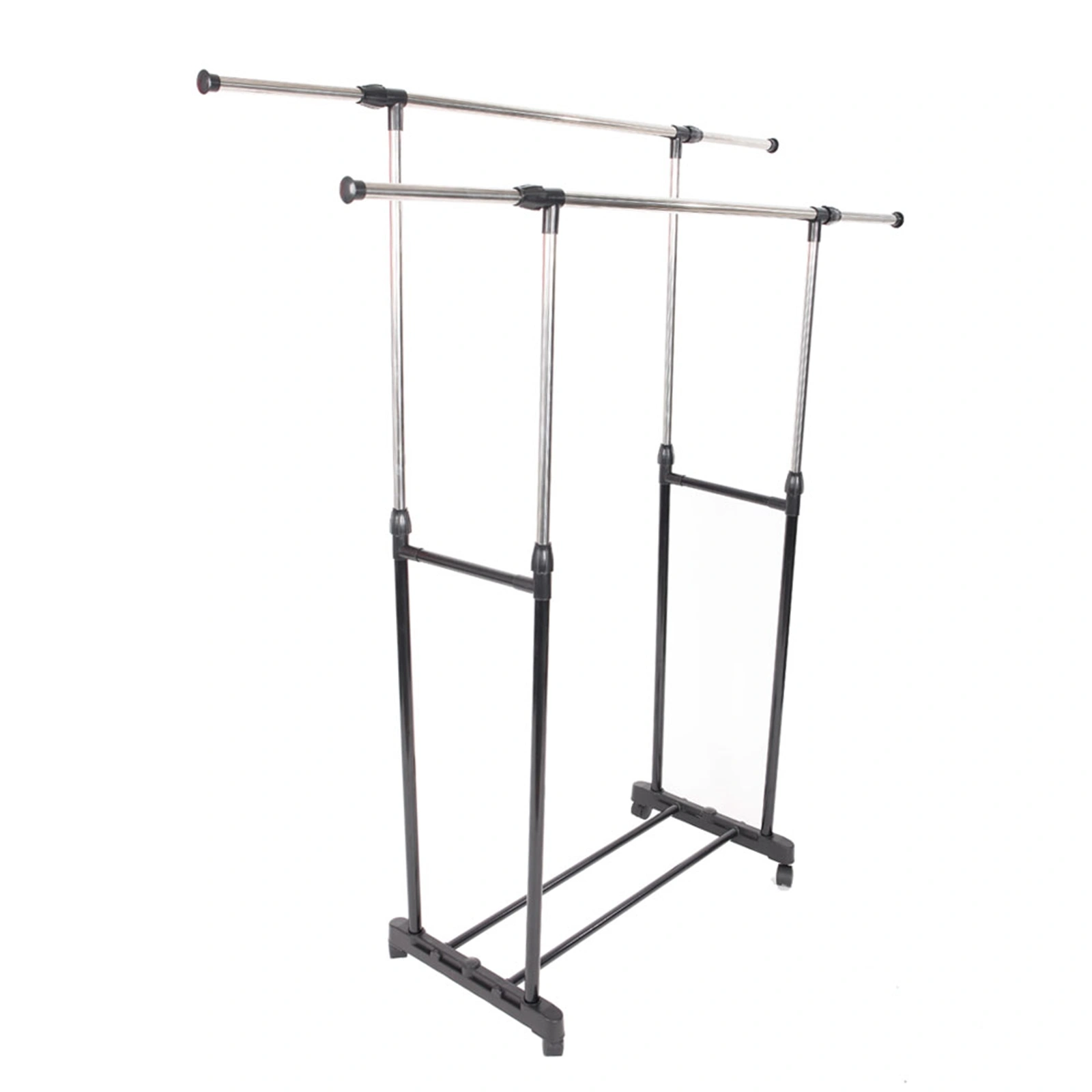 YJ-04 Dual-Bar Clothes Rack, Vertical & Horizontal Stretching Stand with Shoe Shelf, Black & Silver view 3