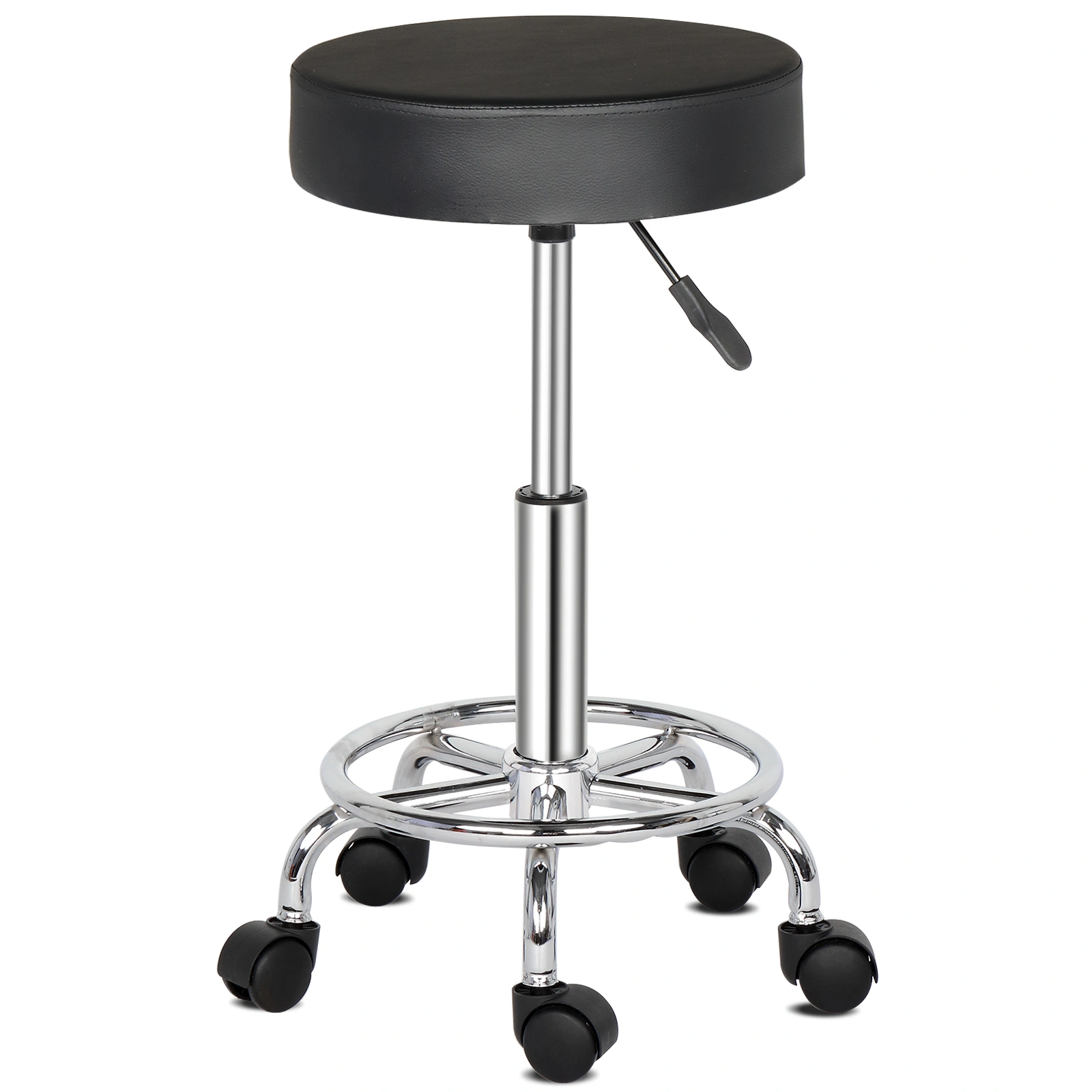 Professional Salon Stool with Spider Base - 8cm Thick Molded Foam, Semi-PU Leather, SGS Certified Gas Lift, 150kg Capacity, Nylon Casters (Black) view 2
