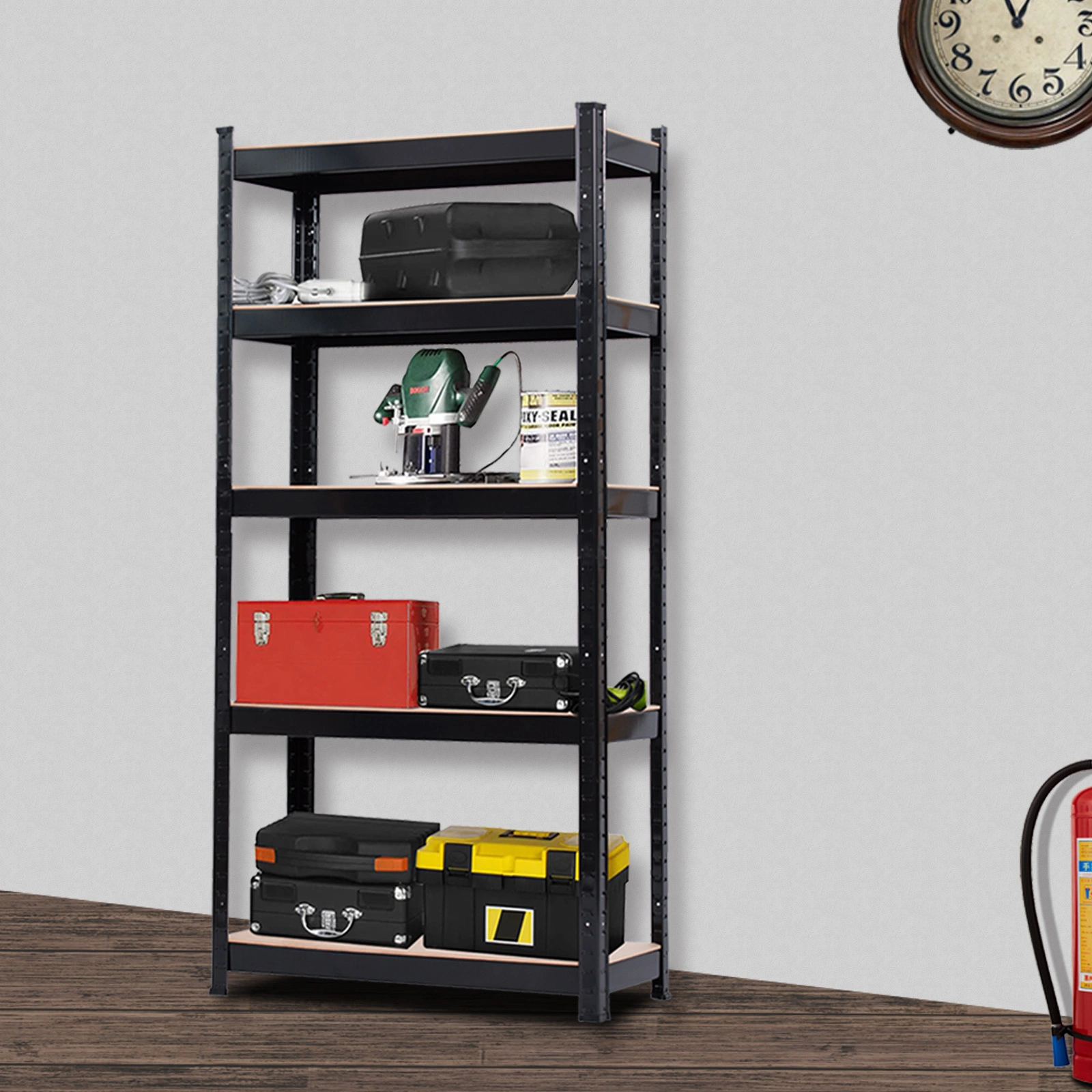 UK Heavy Duty 5-Tier Metal Shelving Rack Garage Storage Shelf Unit - Black view 2