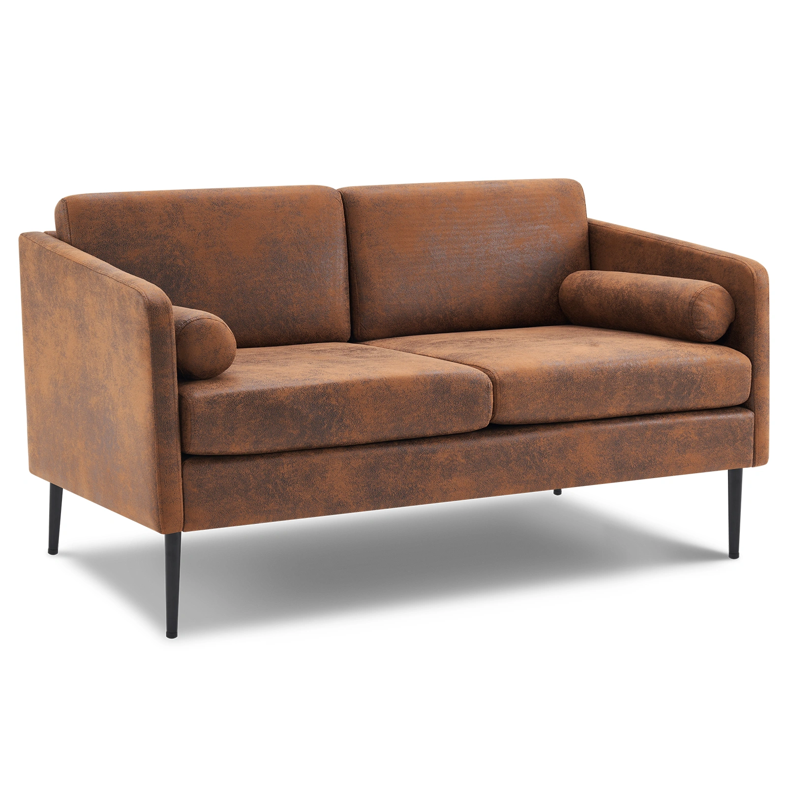 134x71x74cm Brown Two-Seater Surrounding Sofa with Pillow - Hot Stamping Fabric Indoor Couch