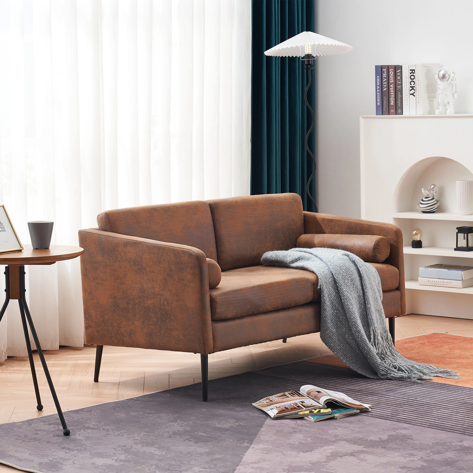 134x71x74cm Brown Two-Seater Surrounding Sofa with Pillow - Hot Stamping Fabric Indoor Couch view 2