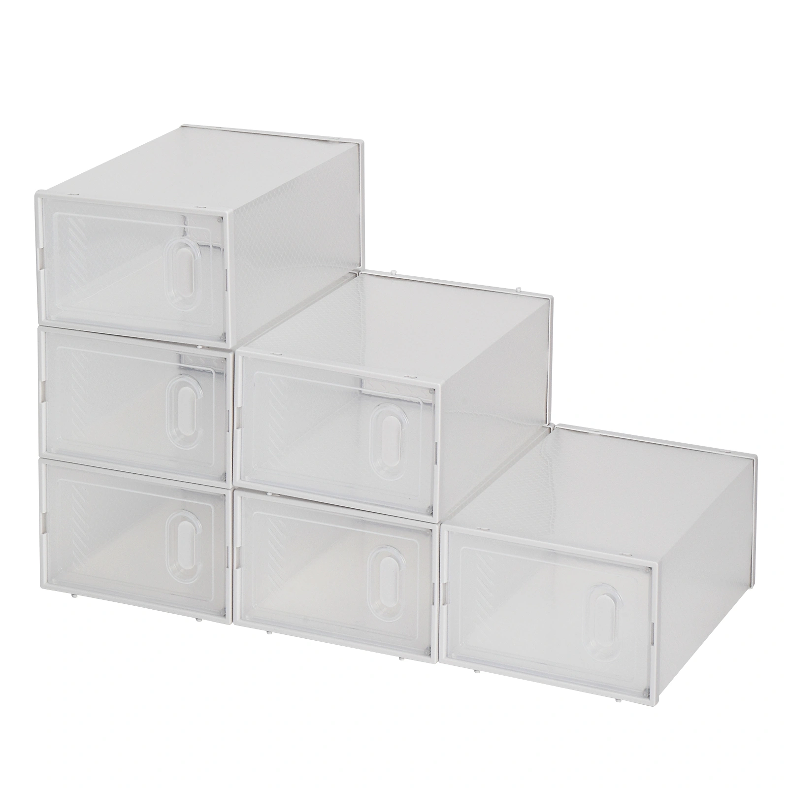 Shoe Storage Boxes 6 Pack Clear Plastic Stackable - White view 3