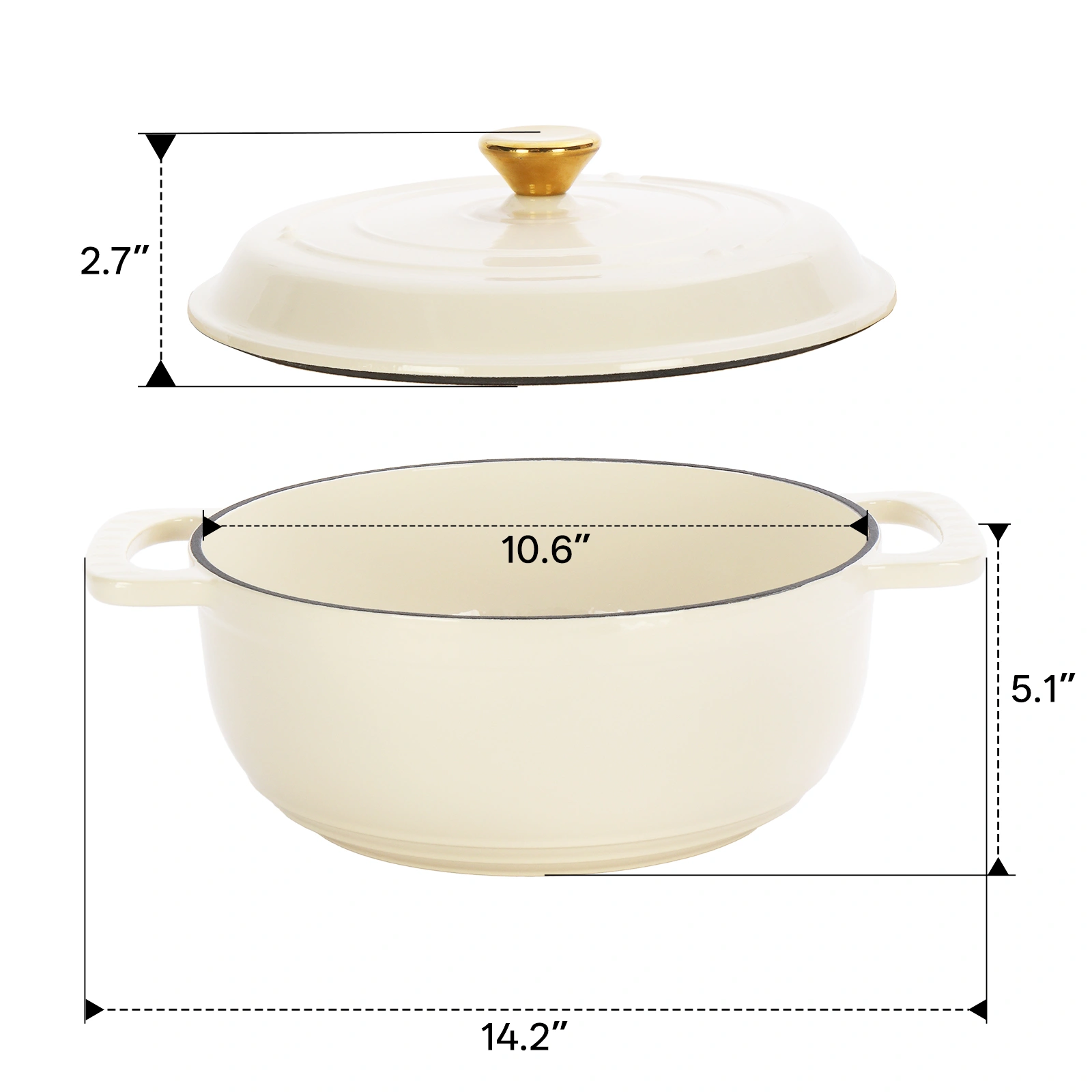 Cast iron 6QT cooking pot - ceramic white - comes with two silicone gloves - Enamel pot view 12