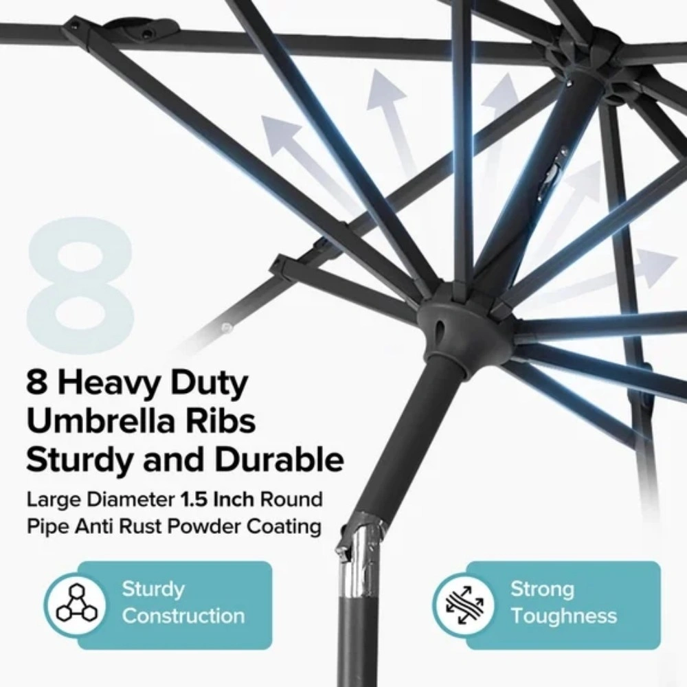 10 ft Patio Umbrella for Table, Outdoor Sun Umbrella with 32 LED Solar Lights, Lake Blue view 3