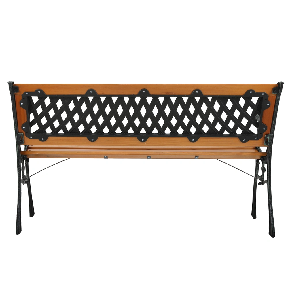 49" Garden Bench Patio Porch Chair Deck Hardwood Cast Iron Love Seat Weave Style Back view 3