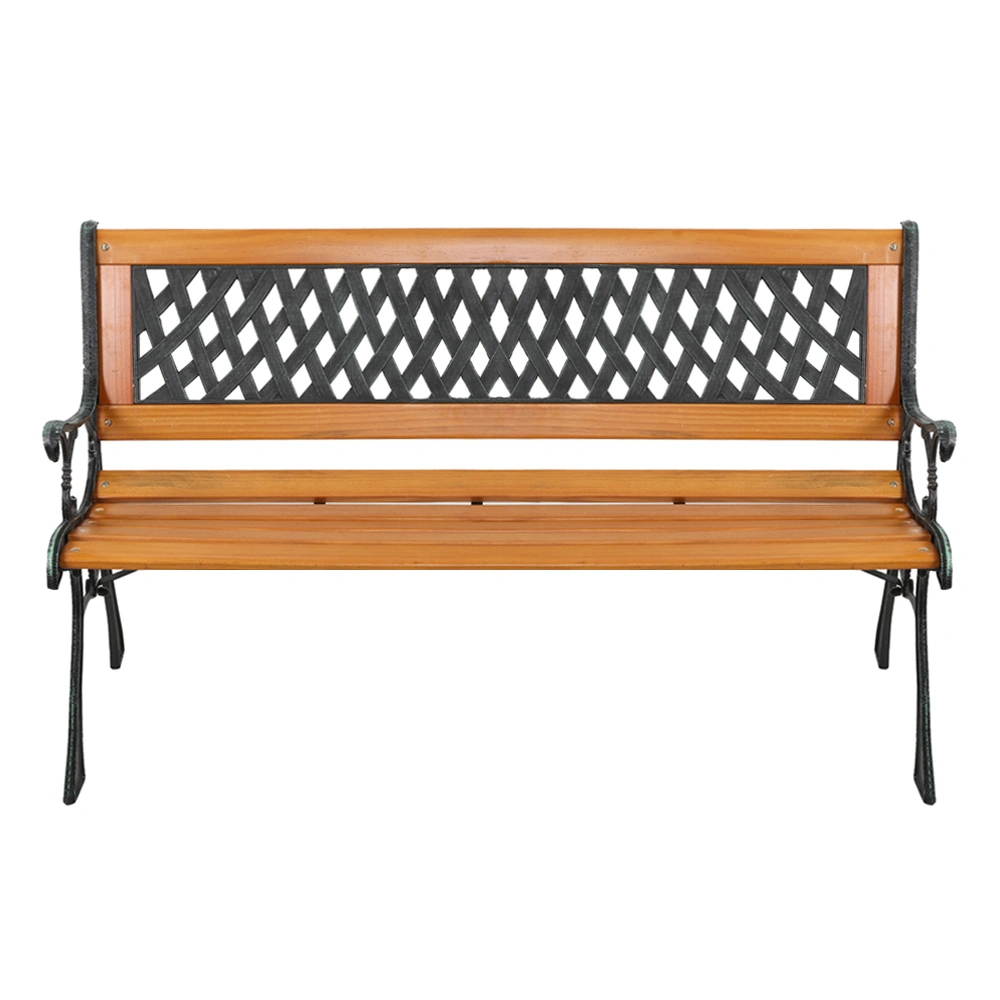 49" Garden Bench Patio Porch Chair Deck Hardwood Cast Iron Love Seat Weave Style Back view 4