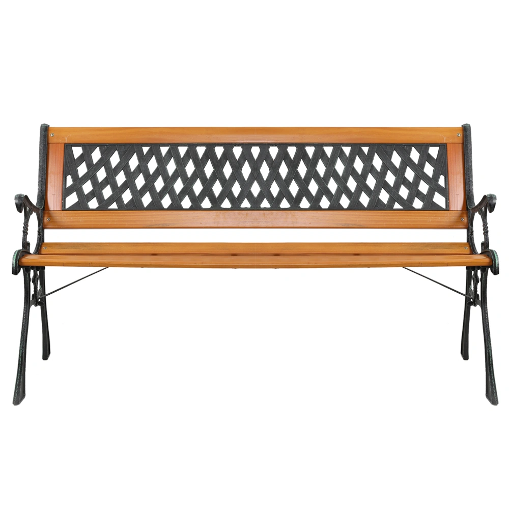 49" Garden Bench Patio Porch Chair Deck Hardwood Cast Iron Love Seat Weave Style Back view 5